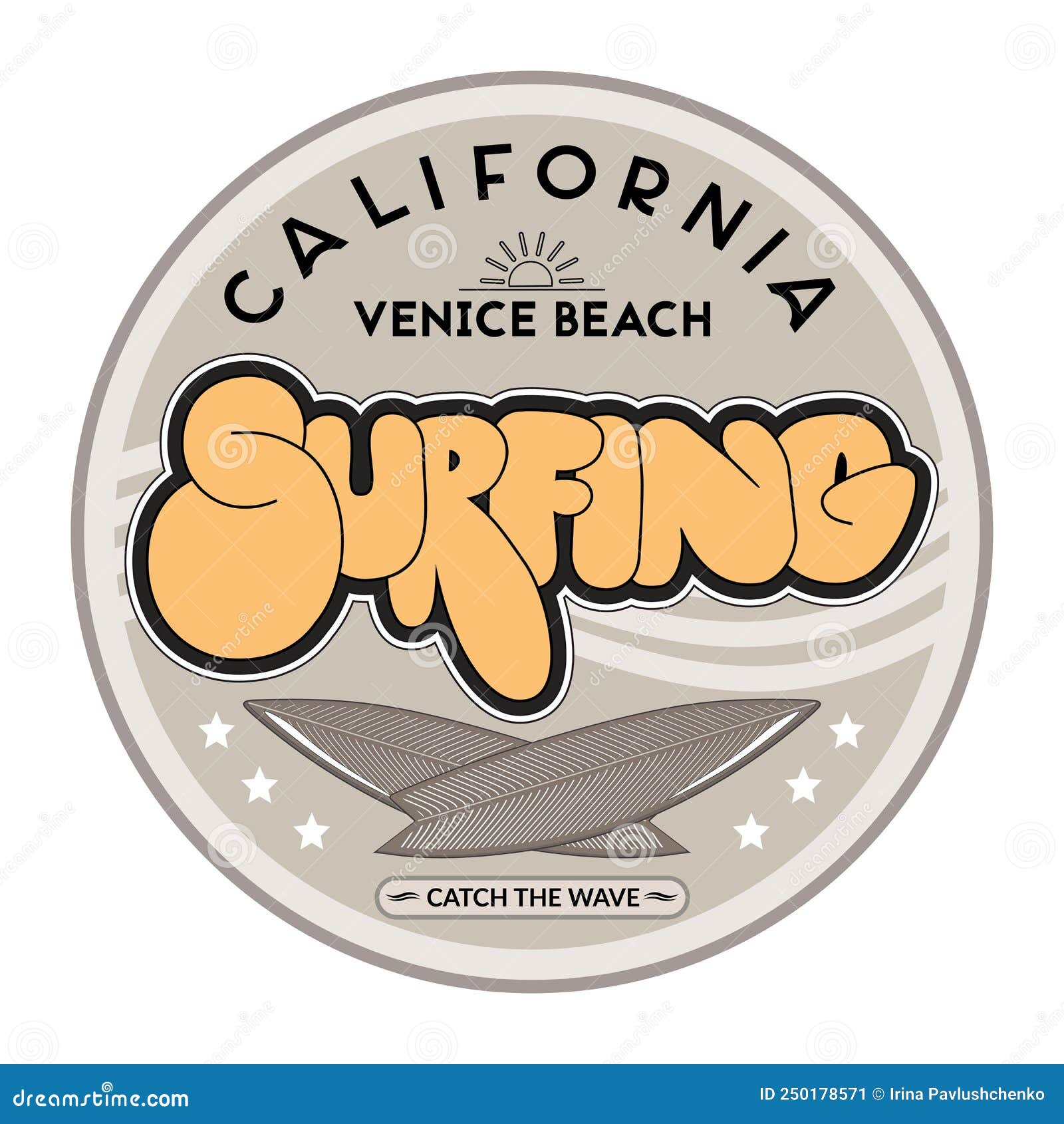 Surfing Theme Logo Template. Vintage Style Vector Illustration Stock ...