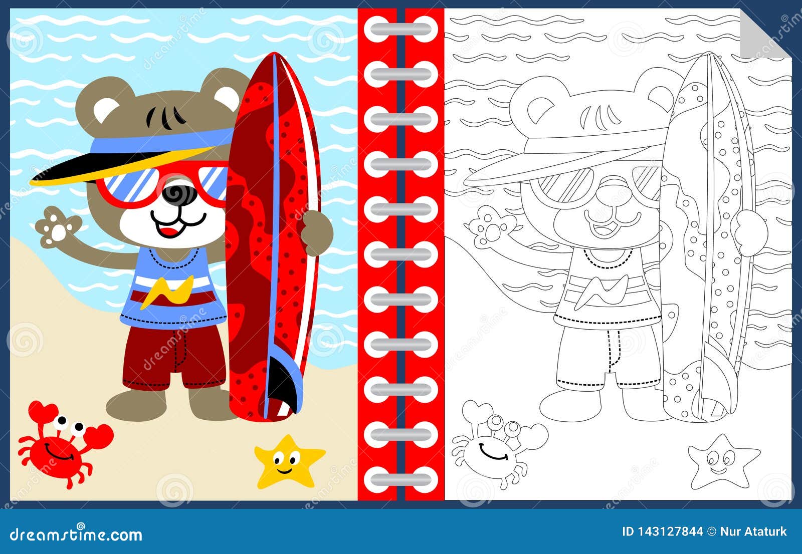 Download Surfing Time With Funny Animals Cartoon, Coloring Book Or Page Stock Vector - Illustration of ...