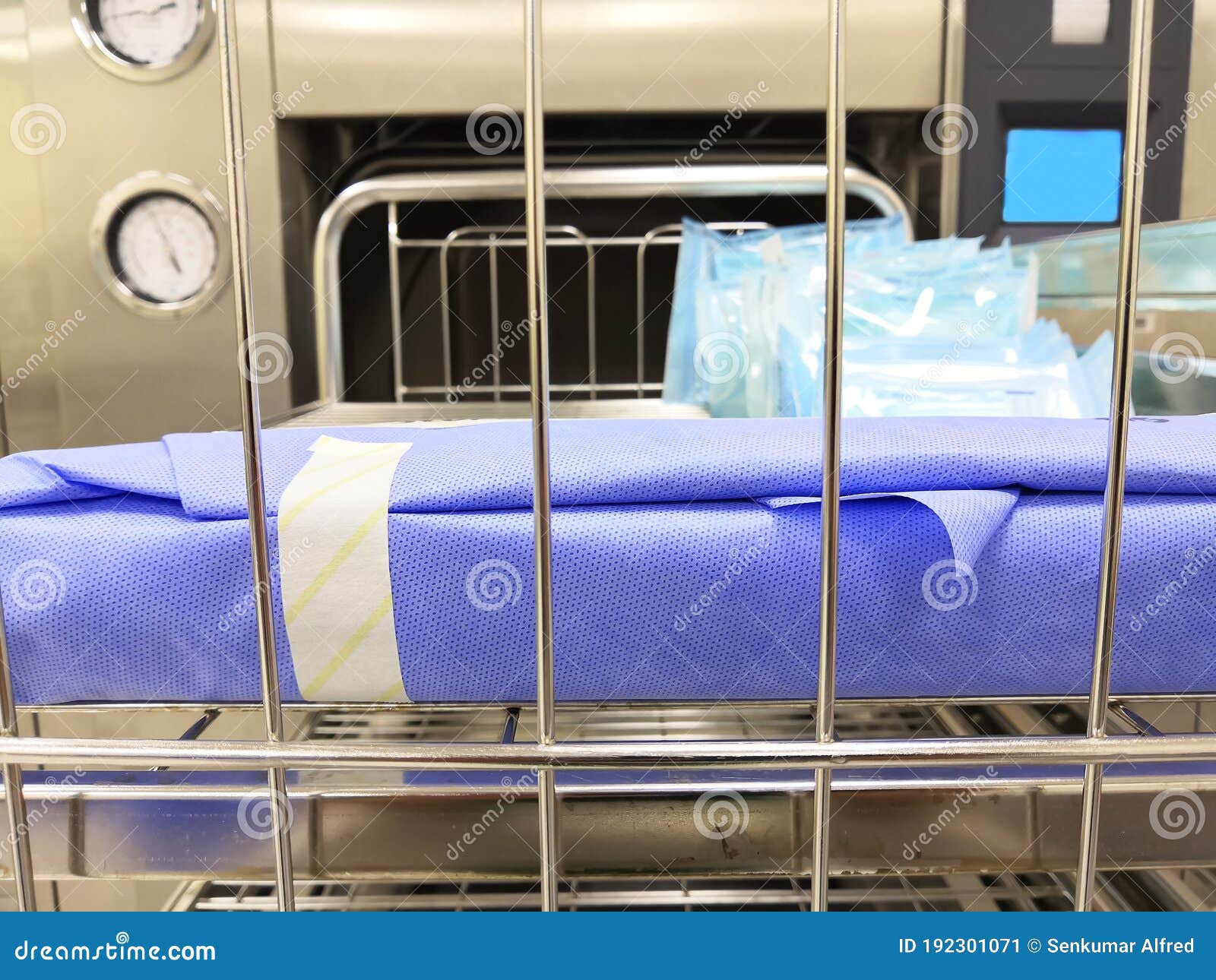 Surgical Instrument Set on Sterilization Machine Trolley Stock Image