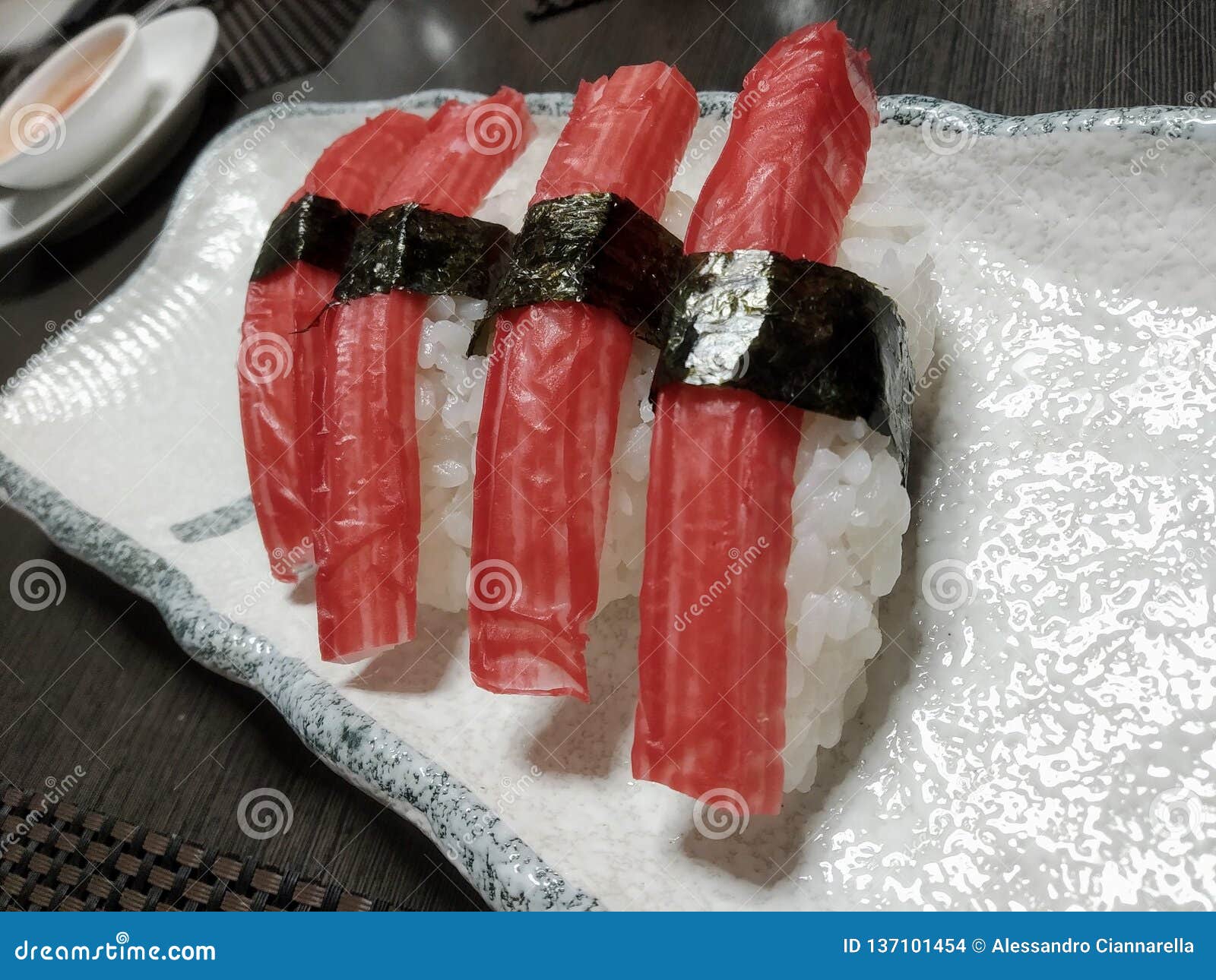 Sushi with Surimi at the Japanese Restaurant Stock Photo - Image of ...