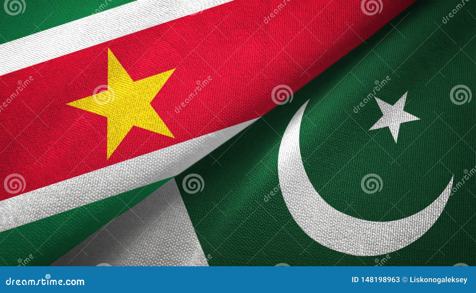 suriname and pakistan two flags textile cloth, fabric texture