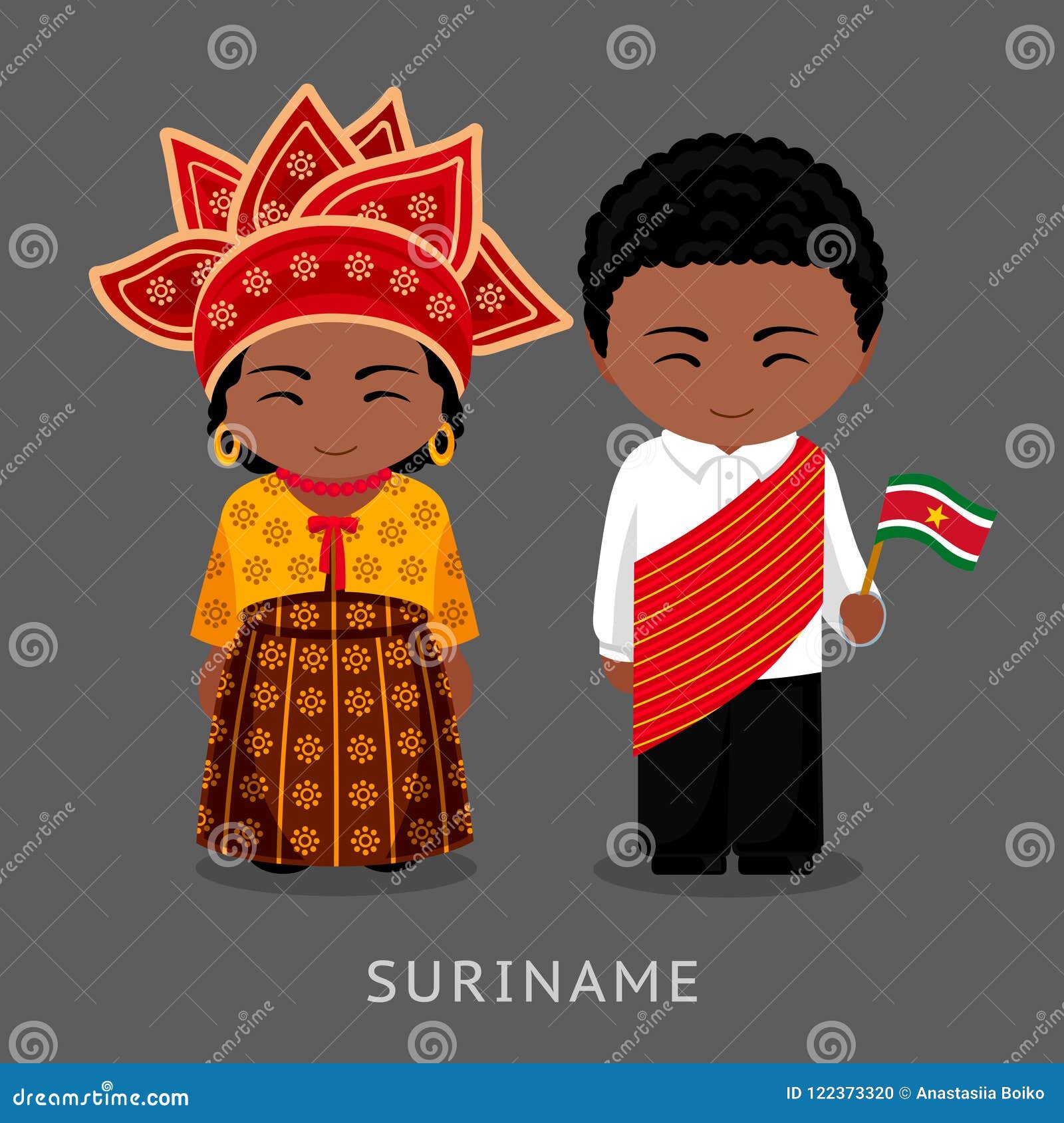 Surinamiër Nationale Kleding Met Een Vlag Vector Illustratie - Illustration of bewoning, hoed: 122373320