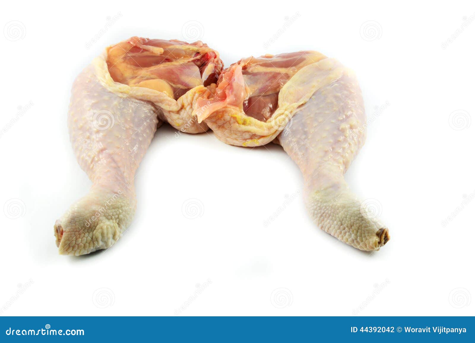 Surowy noga kurczak odizolowywający na białym tle