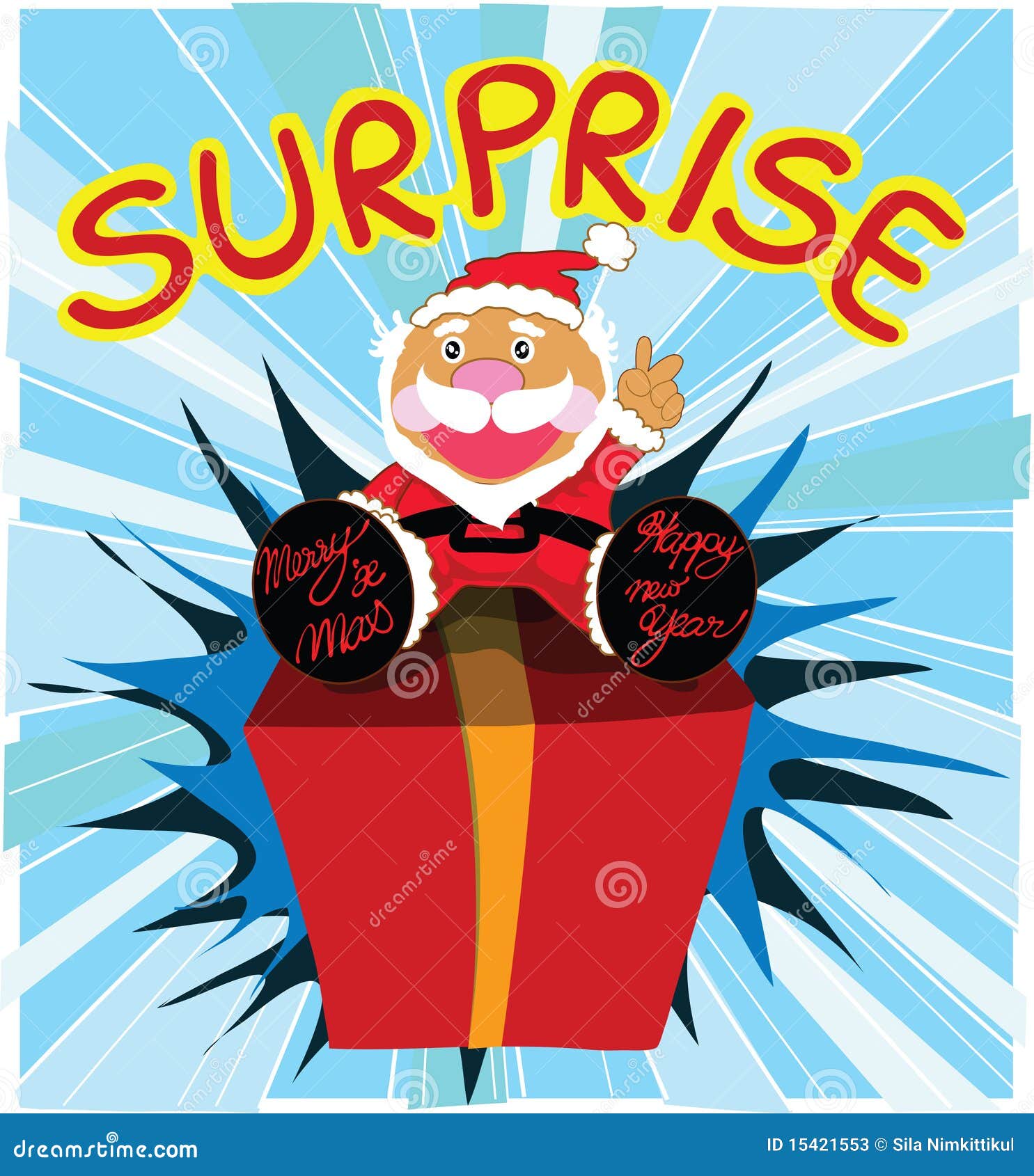 Surprise Gift with Santa Cartoon Design Stock Vector - Illustration of