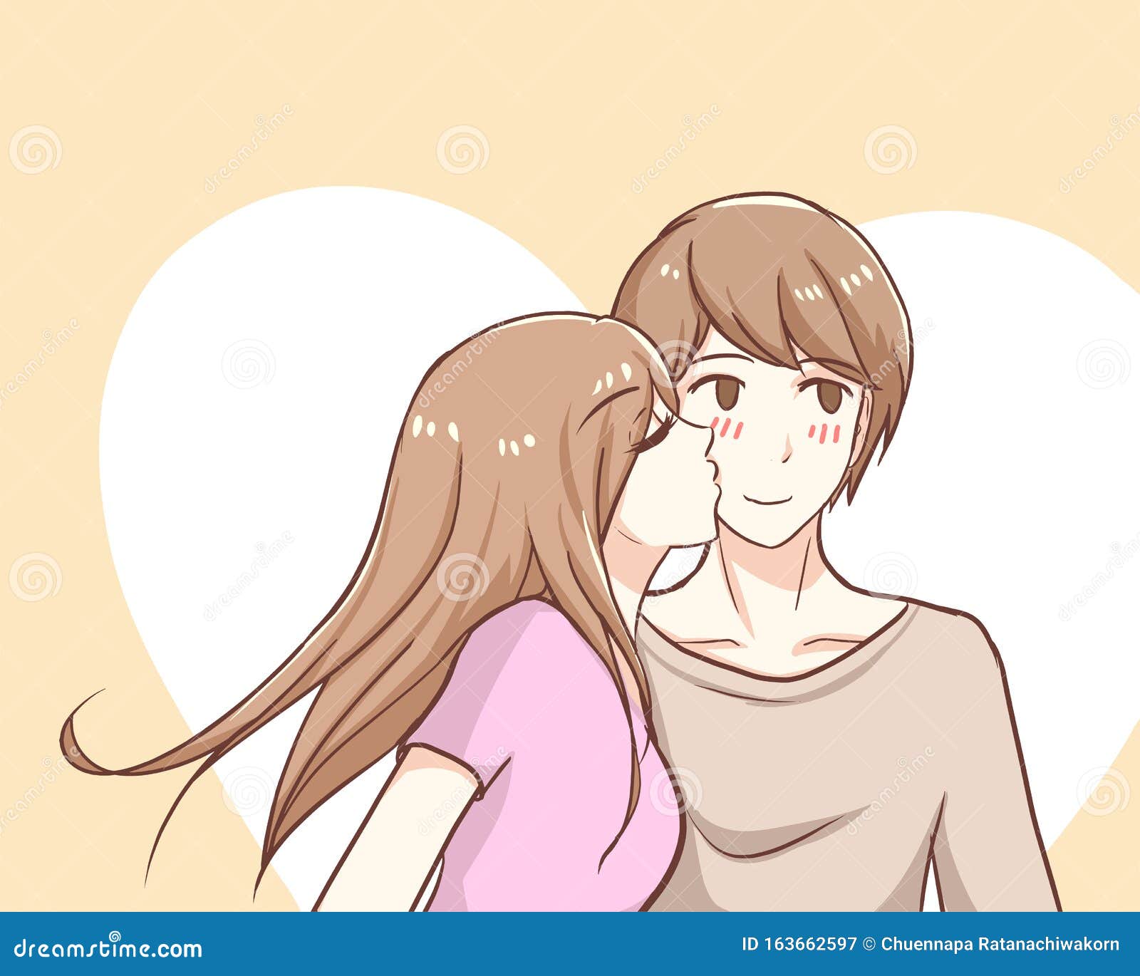 Girl Kissing Boy Cheek Stock Illustration Illustration Of Cute