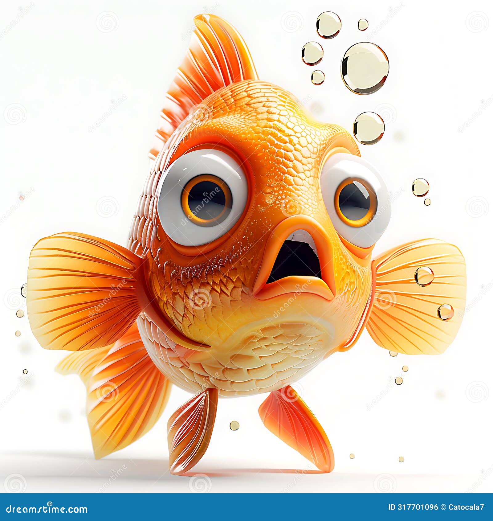 surprise, shock, very surprised fish bulged its eyes and blew bubbles, funny 3d  with animals