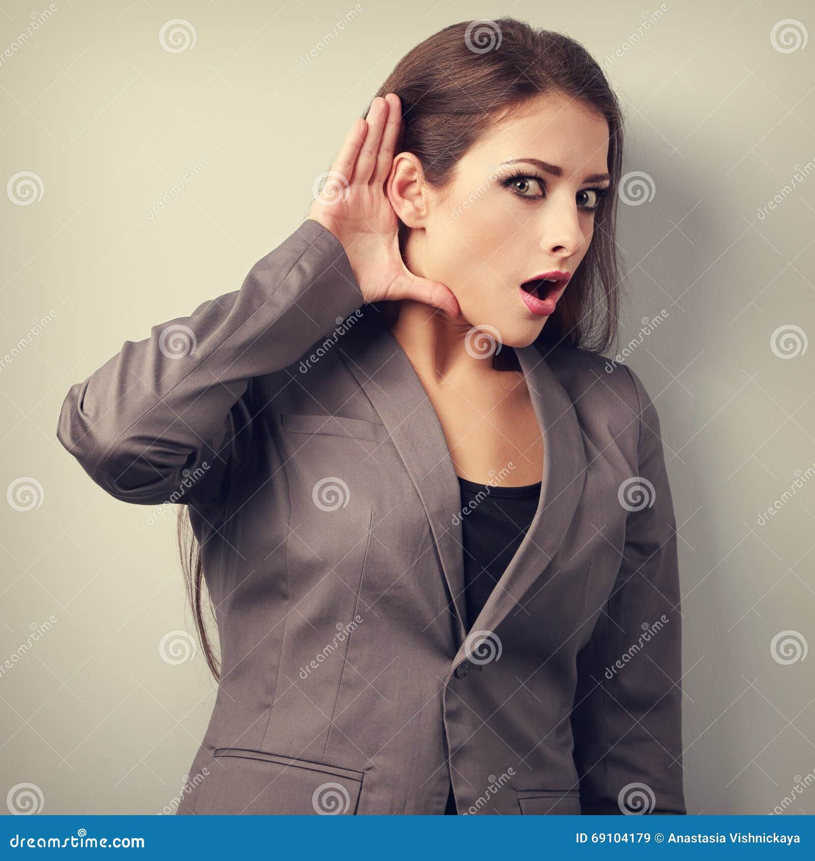 Surprise Shocked Business Woman Listening Gossip Conversation An Stock