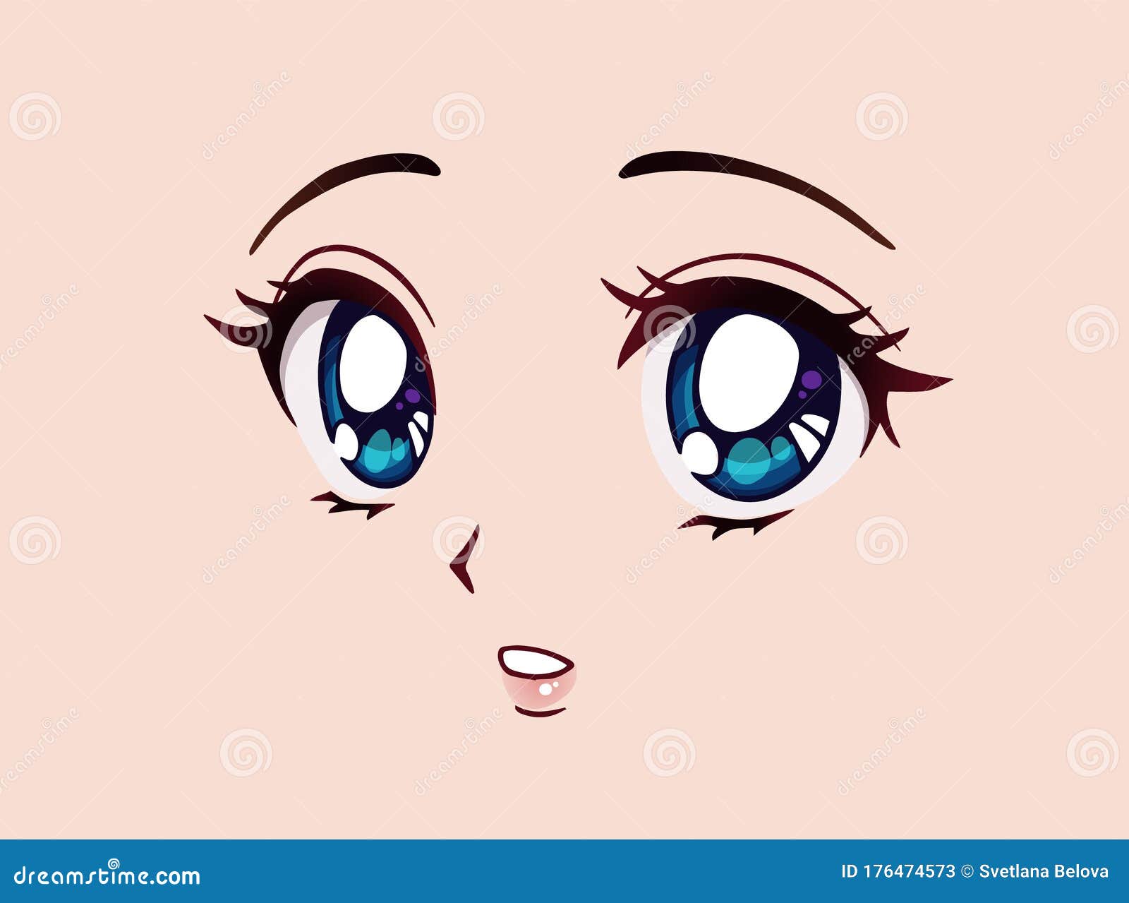 Scared Anime Style Big Blue Eyes, Little Nose and Kawaii Mouth