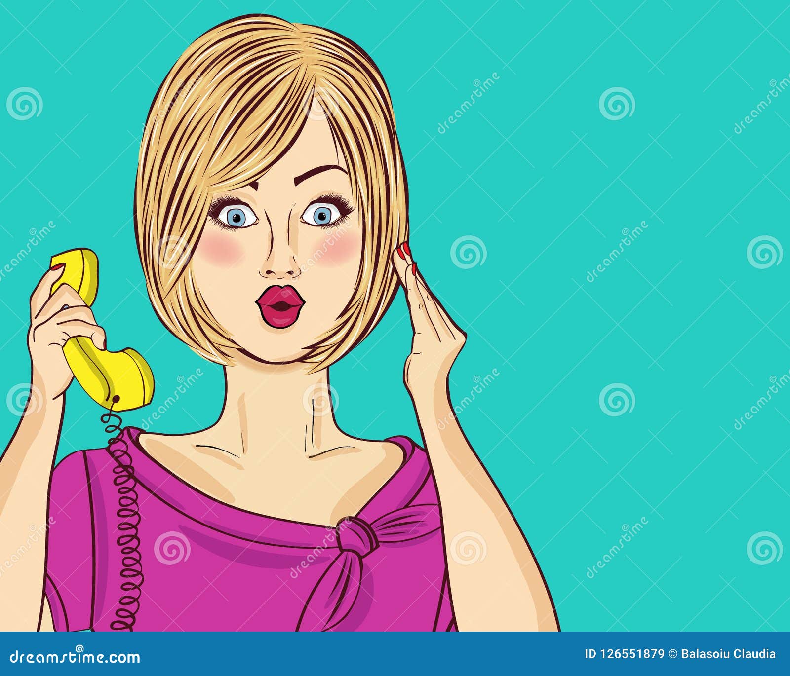 Surprised Blonde Pop Art Woman Chatting on Retro Phone. Comic Wo Stock  Illustration - Illustration of happy, advertising: 126551879