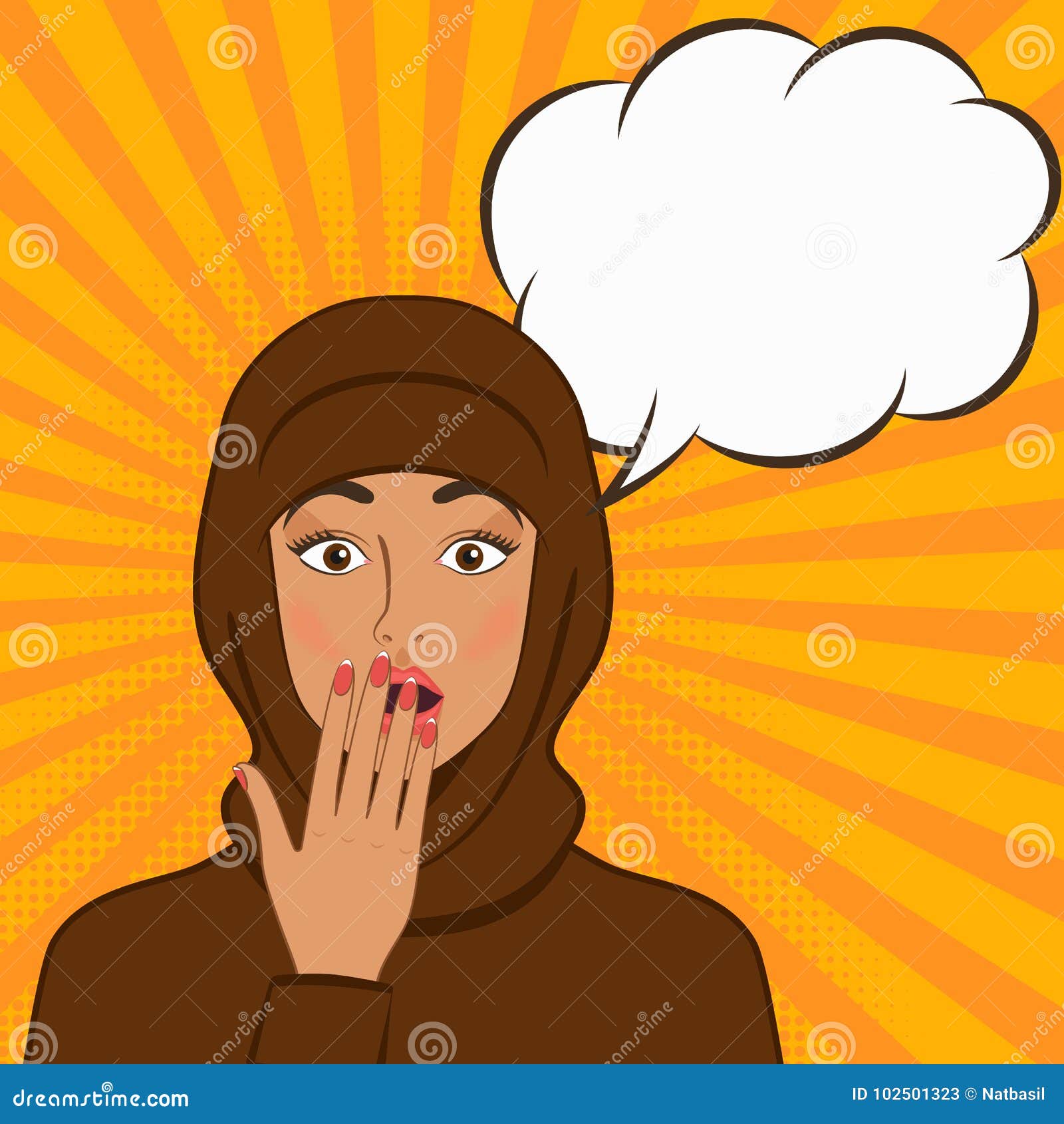 Surprised Girl In Hijab On Comic Book Background Stock ...