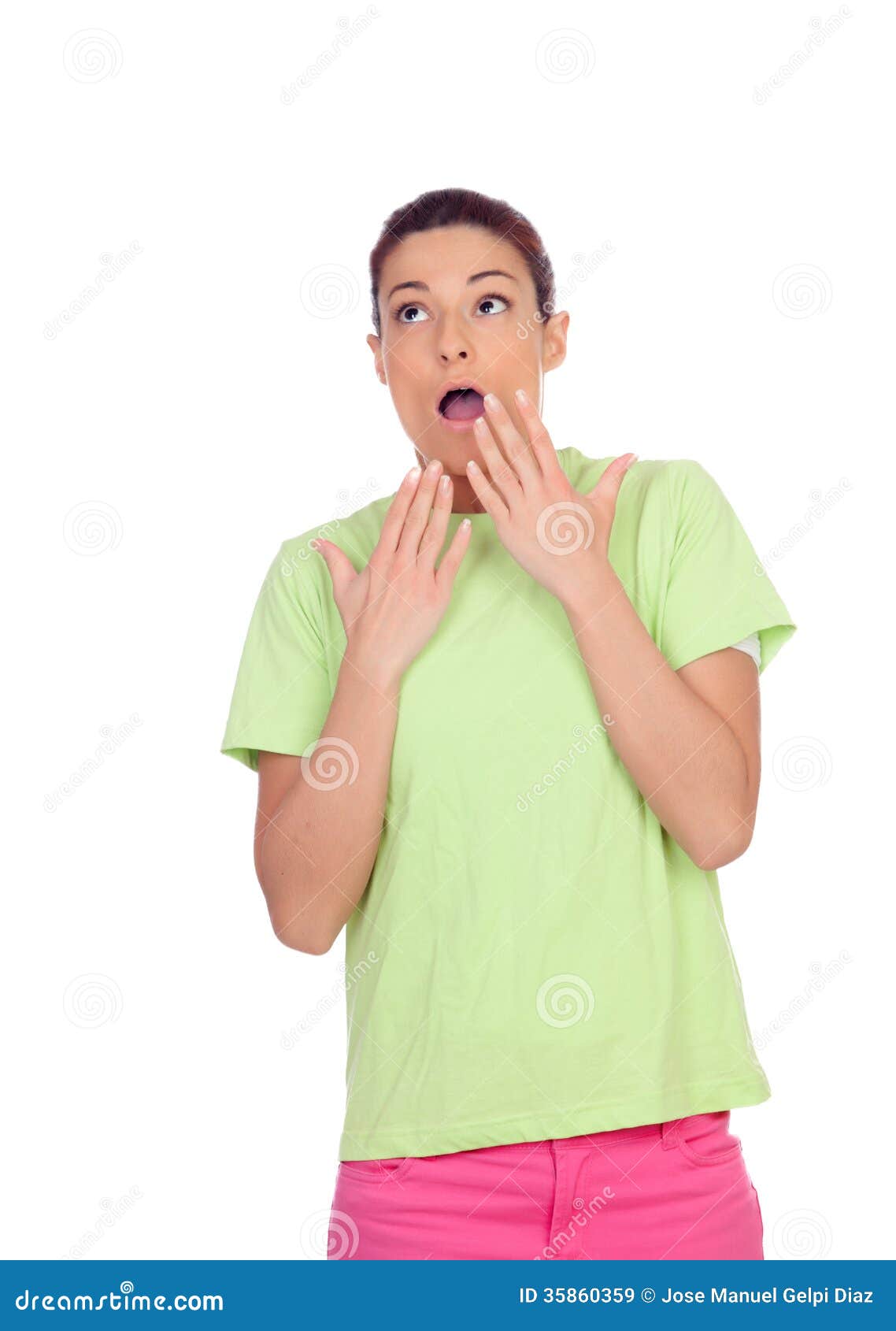 Surprised Girl with Pink Jeans Stock Image - Image of holding, female ...