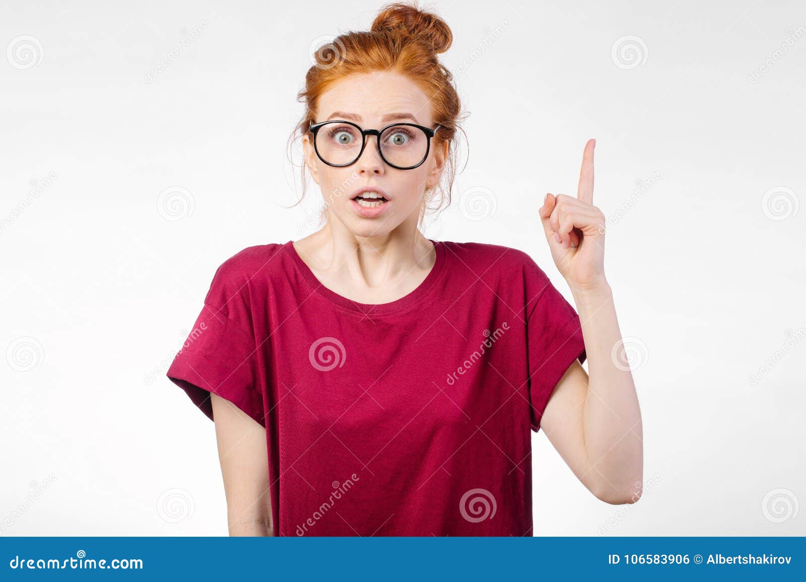 surprised woman showing empty copy space surprised woman showing empty copy space
