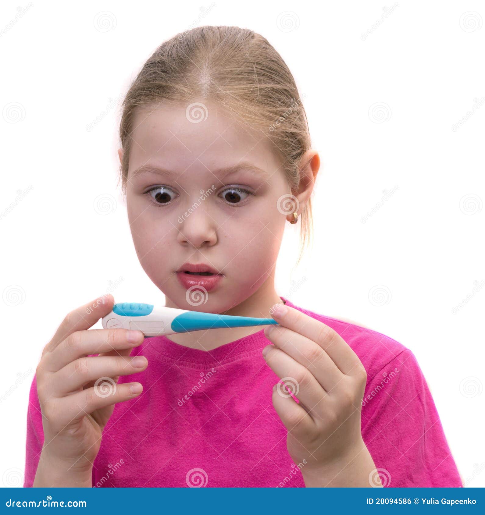 Surprised Girl with a Thermometer Stock Photo Image of cold, person