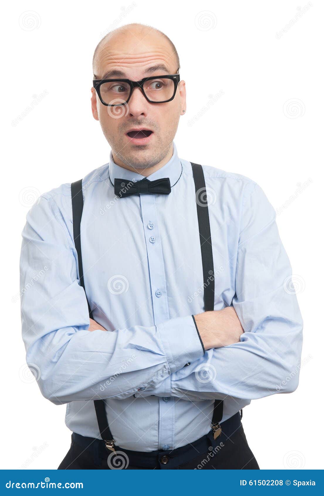 Surprised Guy with Suspenders and Bowtie Stock Photo Image of