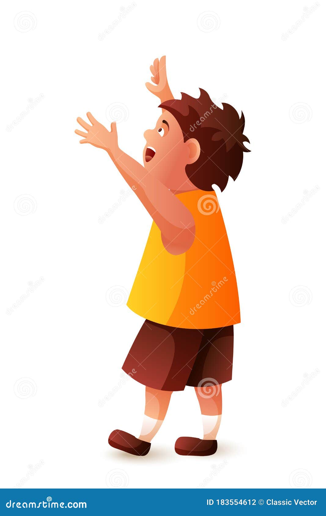Surprised Little Boy with Raised Hands on White Stock Vector - Illustration  of mouth, happiness: 183554612