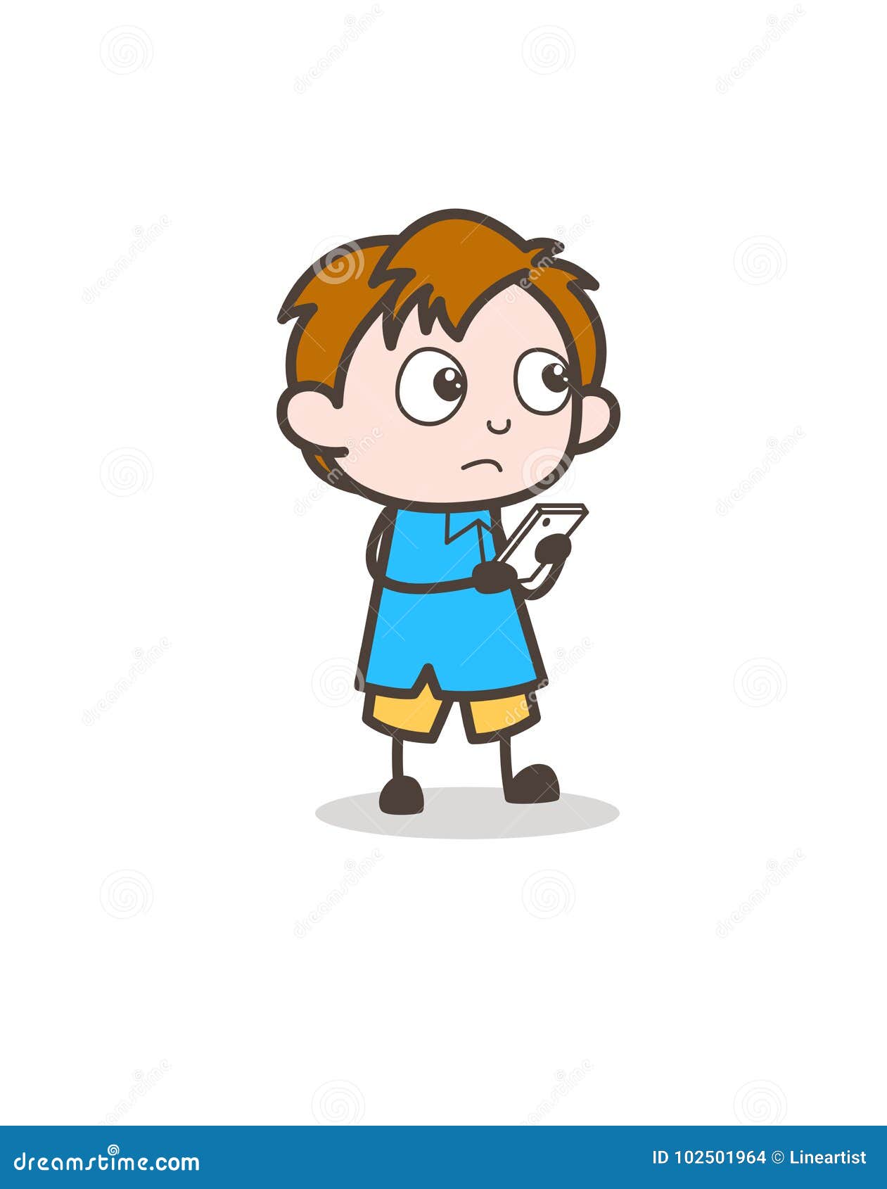 Surprised Little Boy with Smartphone - Cute Cartoon Kid Vector Stock  Illustration - Illustration of pretty, design: 102501964