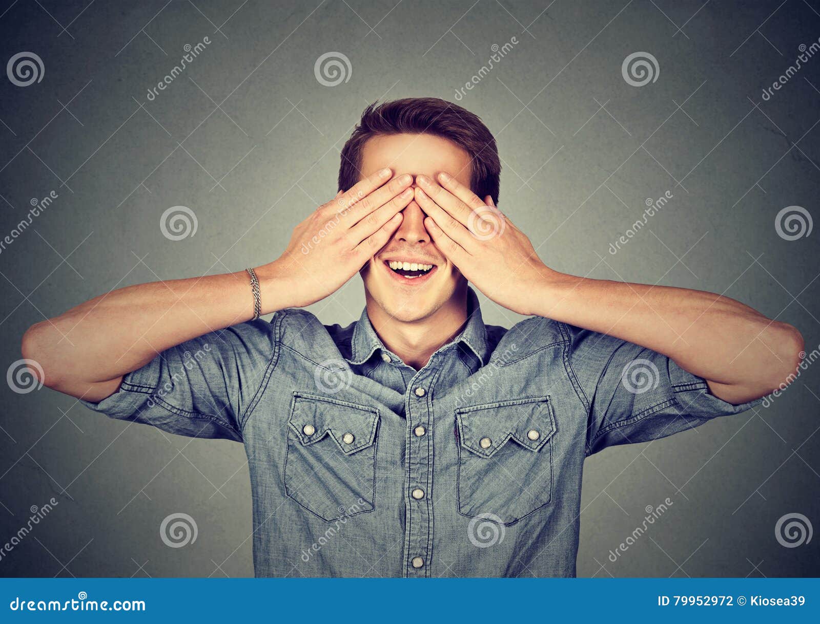Surprised Man Covering His Eyes Smiling Stock Photo Image of facial