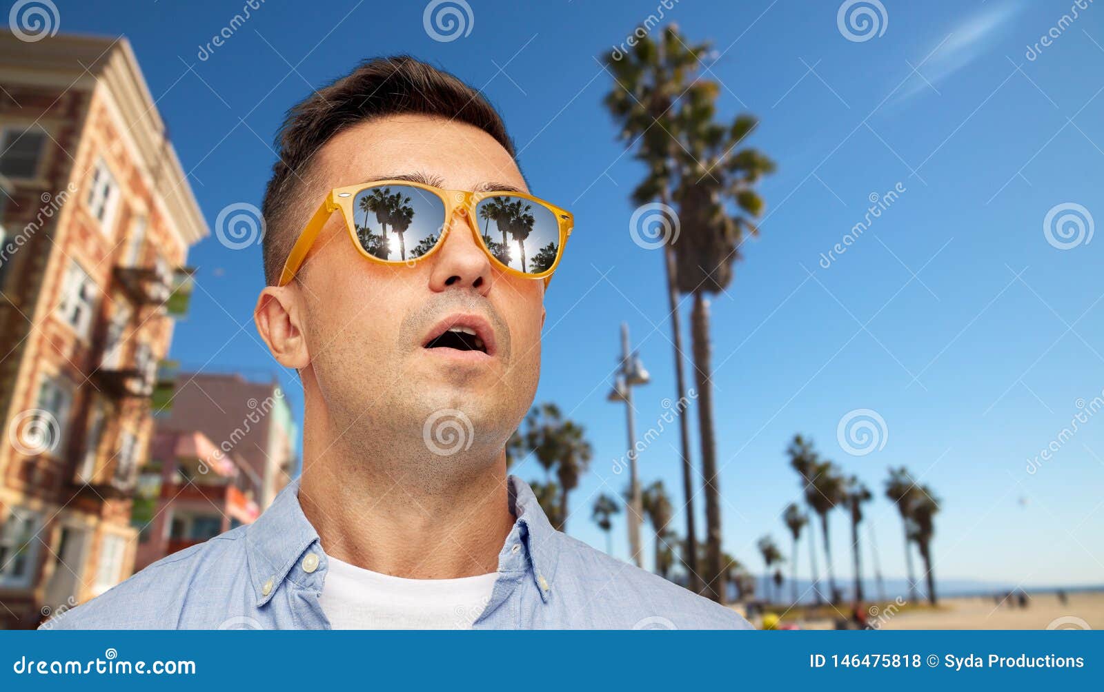 Surprised Man in Sunglasses Over Venice Beach Stock Photo - Image of mouth,  middleaged: 146475818