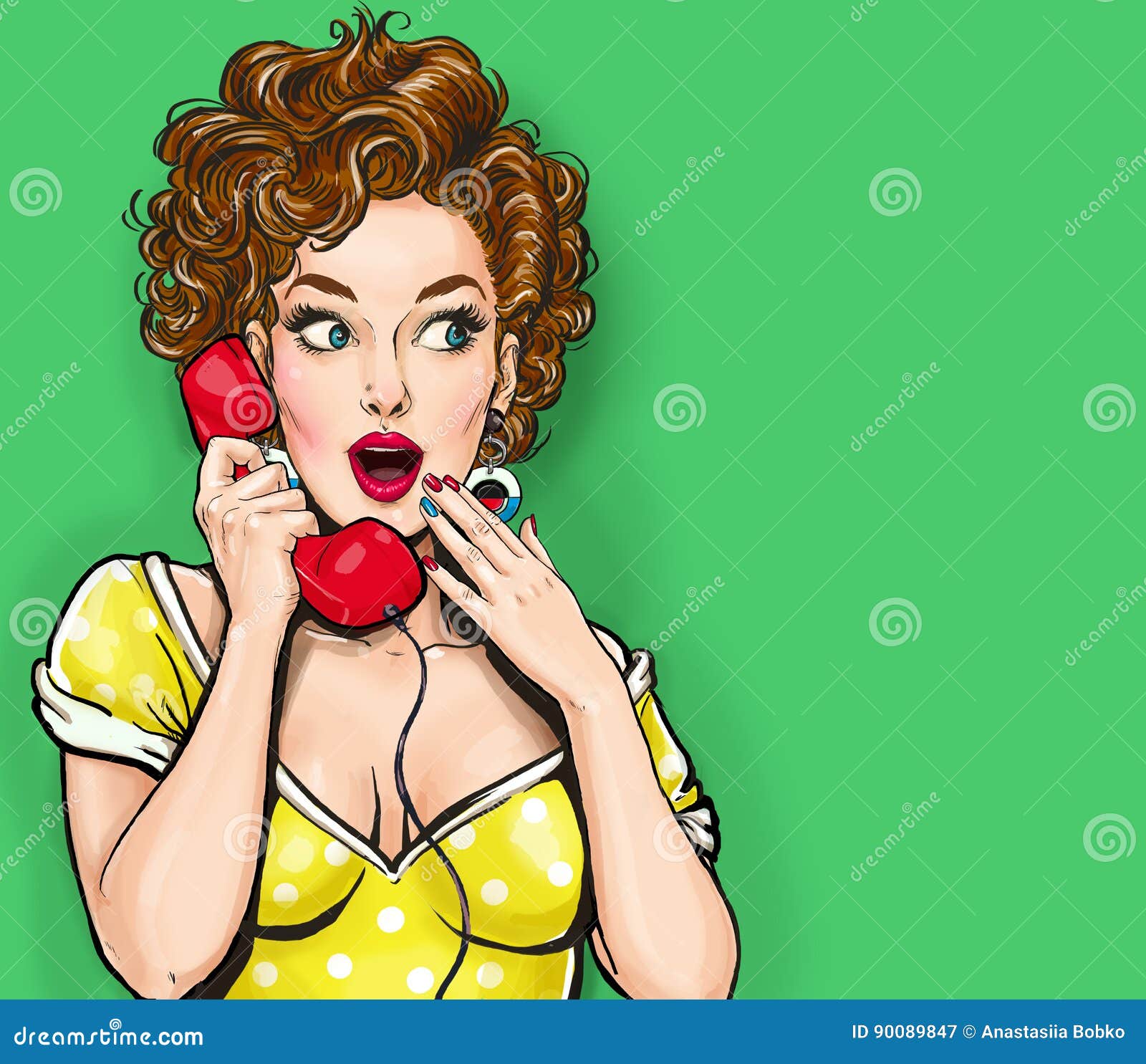 Pop art woman chatting on retro phone . Comic woman with speech Stock Vector by ©ClaudiaBalasoiu 128426718