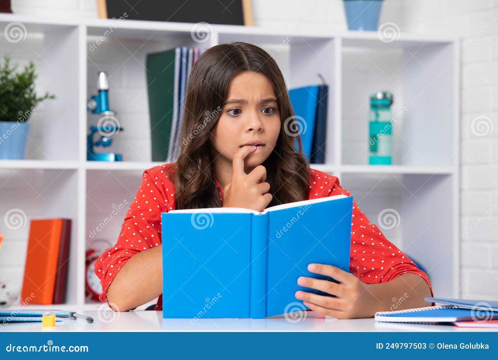 Surprised Teenager Schoolgirl In Class Back To School Teenager School Girl Reading Book Ready 