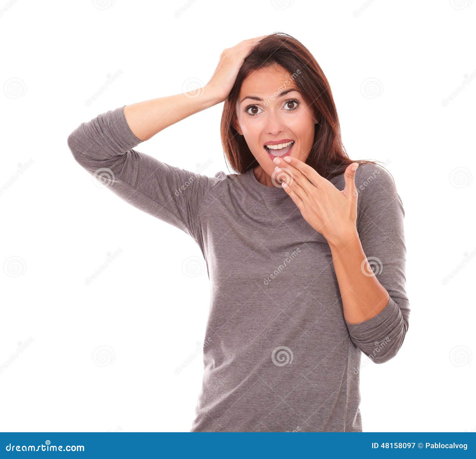 Cute Female Looking Embarrassed With Hand On Mouth Royalty Free Stock