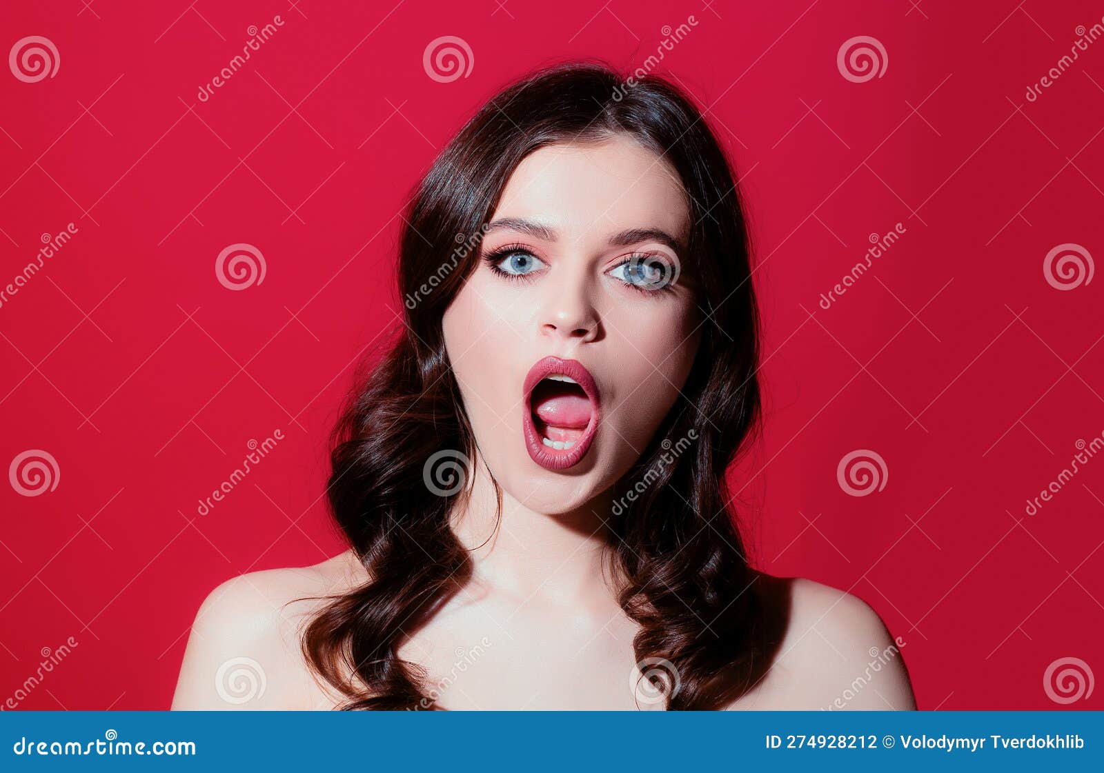 Surprised Woman Portrait Girl With Open Mouth People Emotions Reactions Feelings And