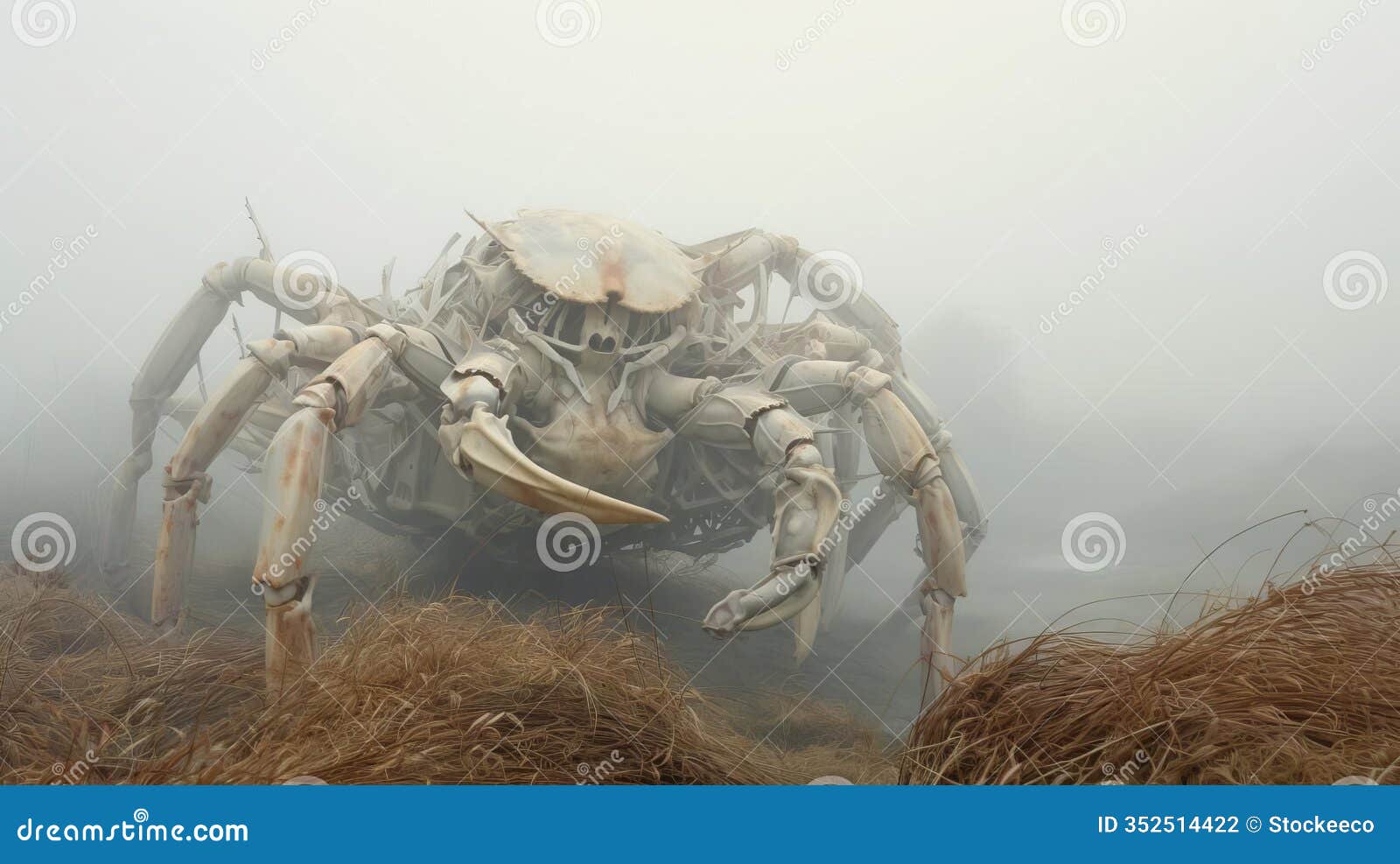 surreal avant-garde portraiture of a foggy crab scene