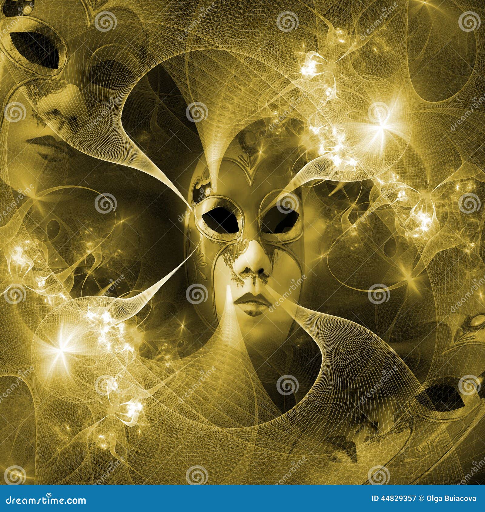 Surreal Carnival Mask and Fractal Pattern from a Grid and Bright Stock