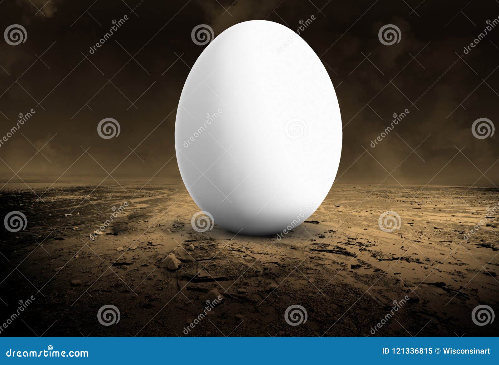 surreal chicken egg, desolate desert