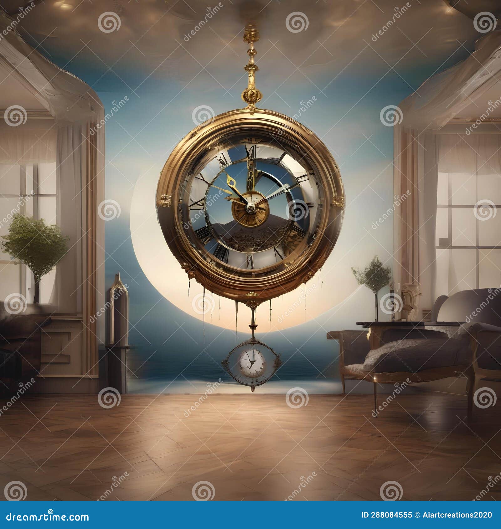 surreal depiction of a clock melting away in a dali-esque dreamscape1
