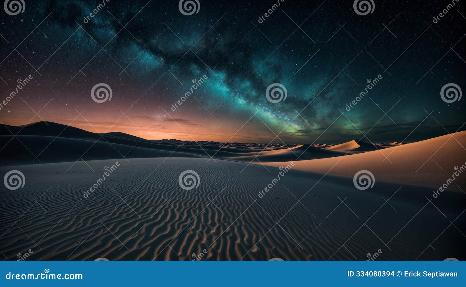 a surreal desert sands dune with aurora borealis phenomenon at the sky