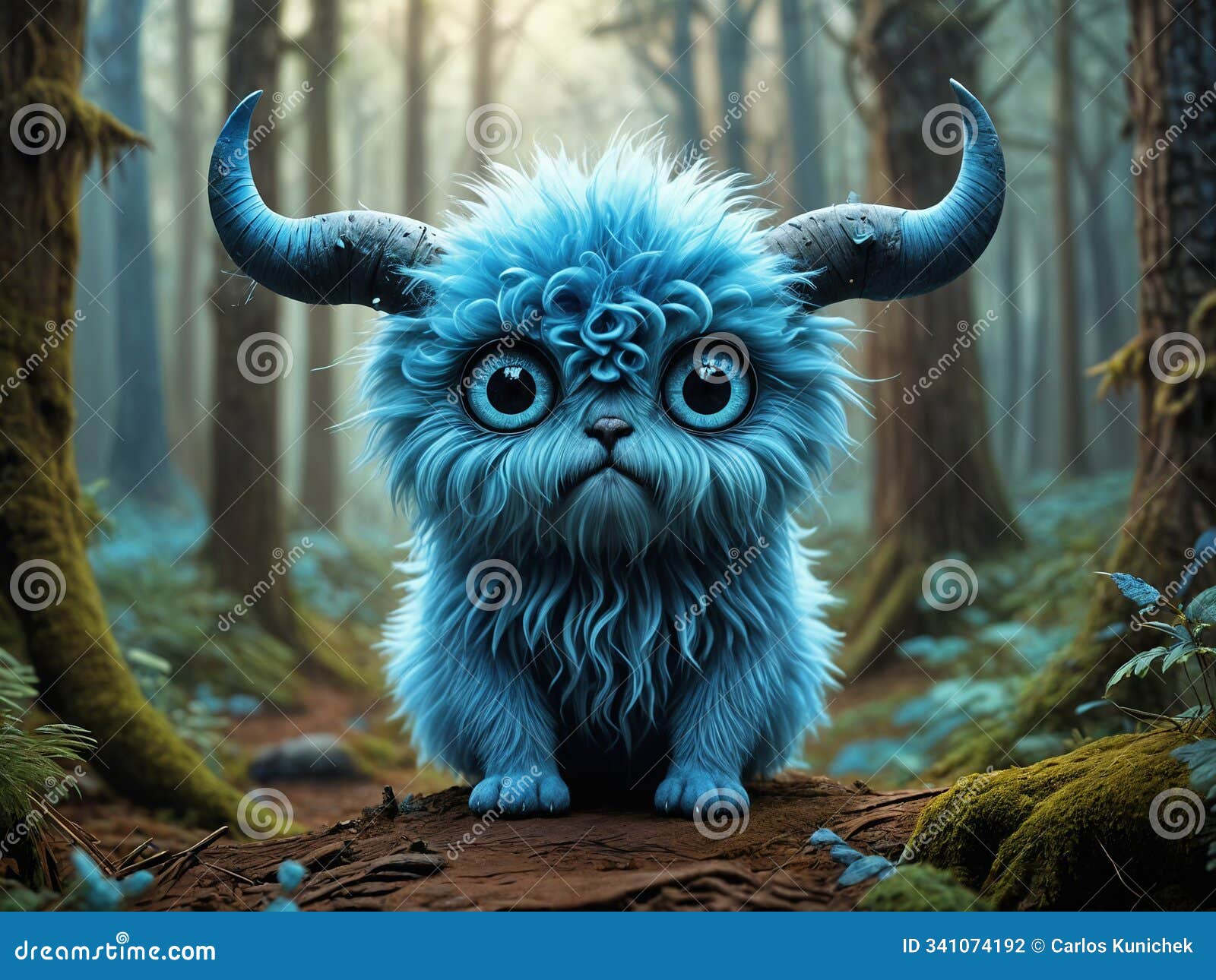 a surreal digital art of a creature. it is small blue and fluffy-- generated by ai