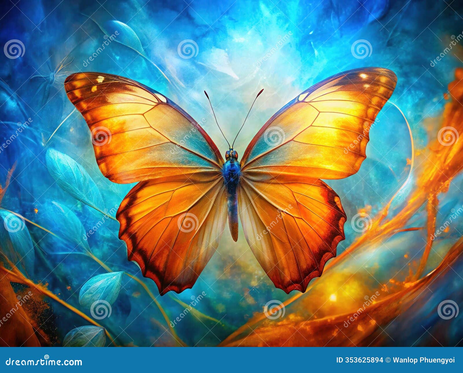 surreal double exposure orange two and blue butterfly a vibrant number art piece for creative 