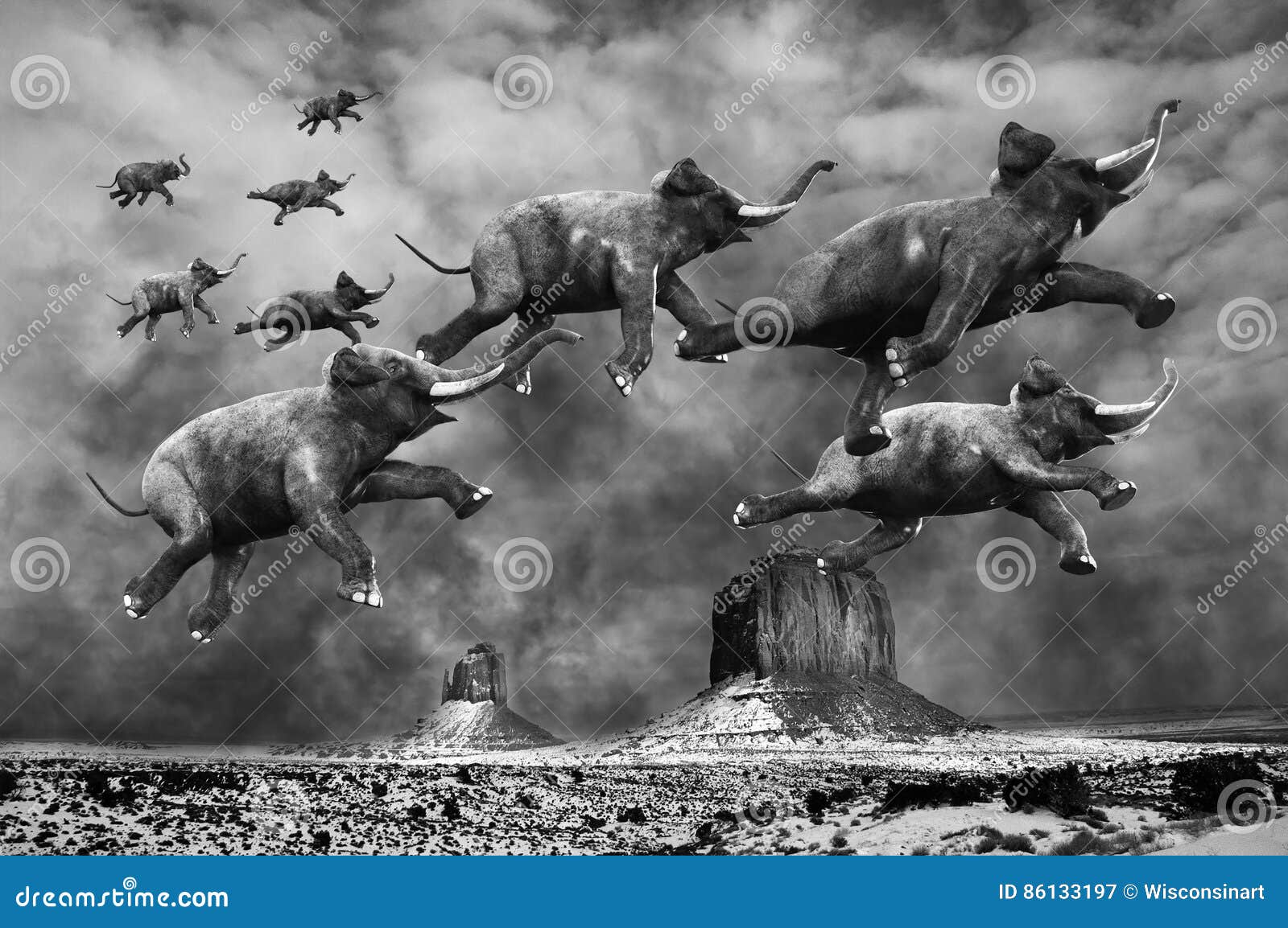 Surreal Flying Elephants, Elephant, Desert Stock Image Image of