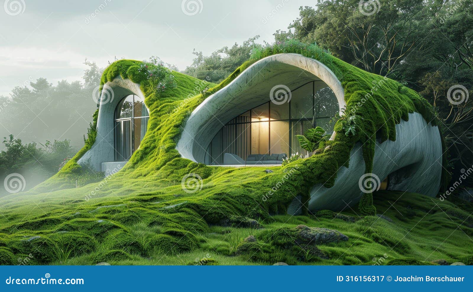 surreal fusion nature and architecture converge in unique meadow house rendering