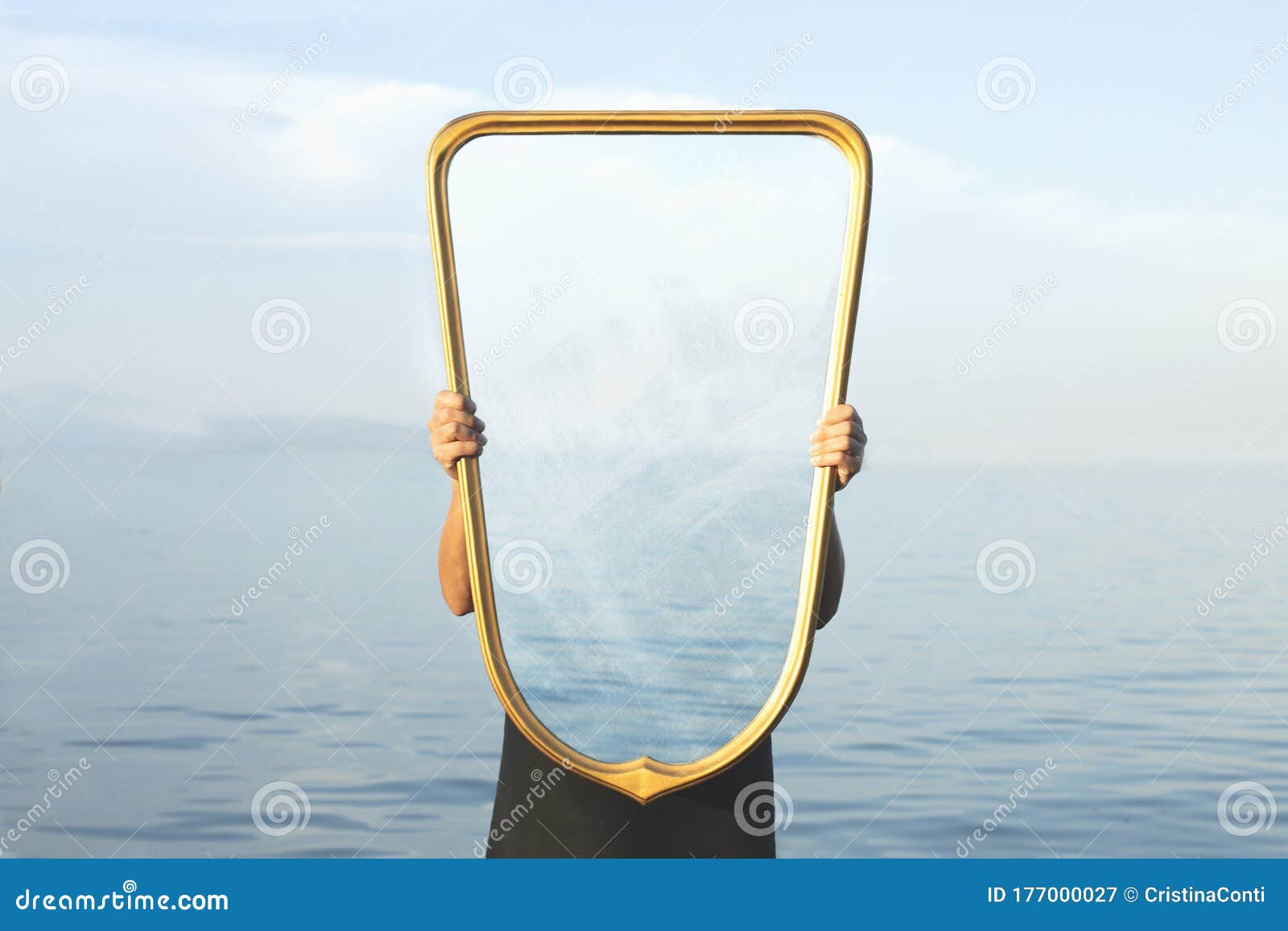 surreal image of a transparent mirror concept of door to freedom