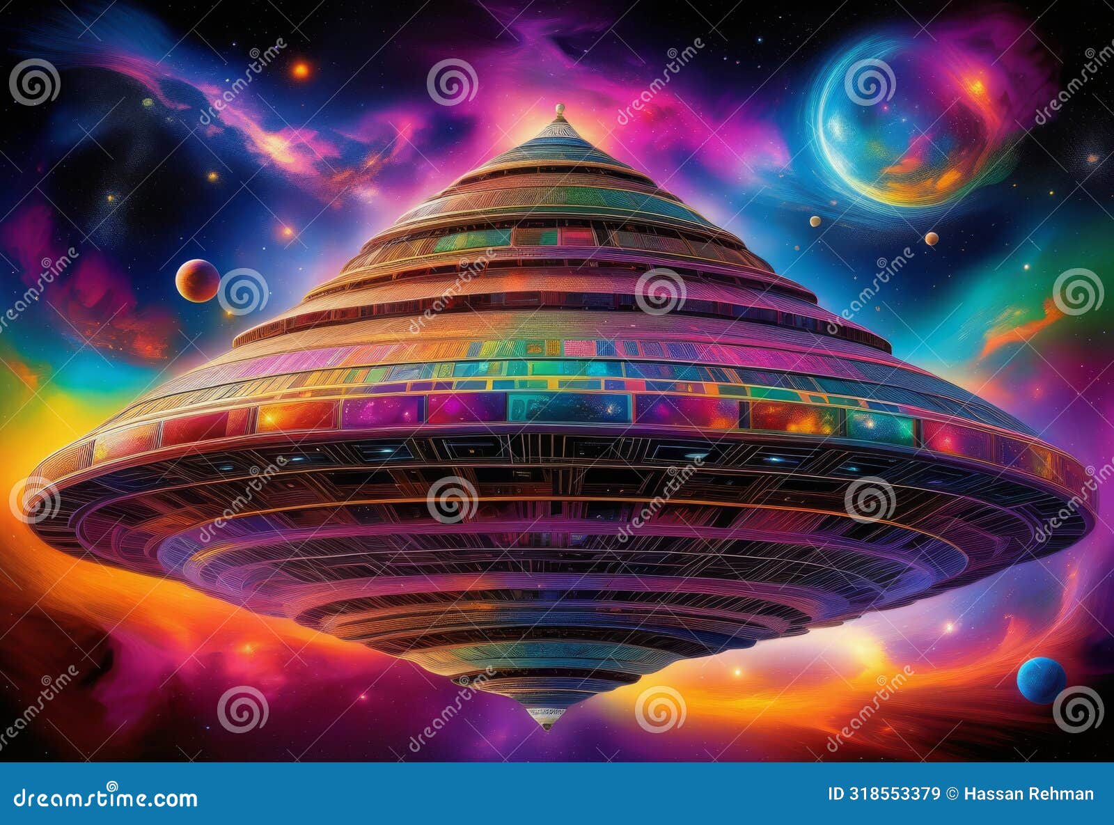 a surreal interstellar journey through a whimsical ark of colors