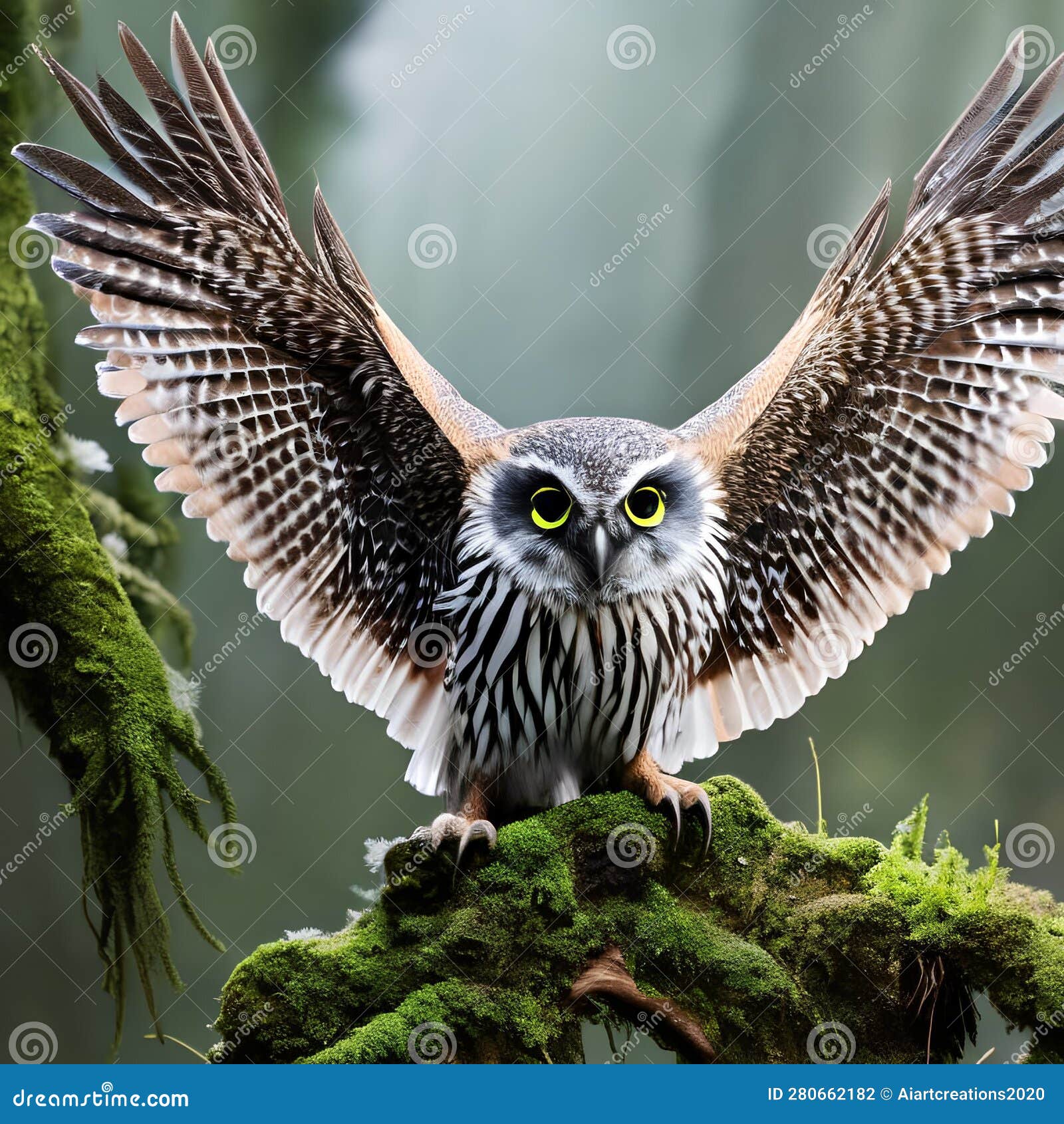a surreal owl with wings made of crystal shards, perched on a moss-covered branch in a mystical forest2, generative ai