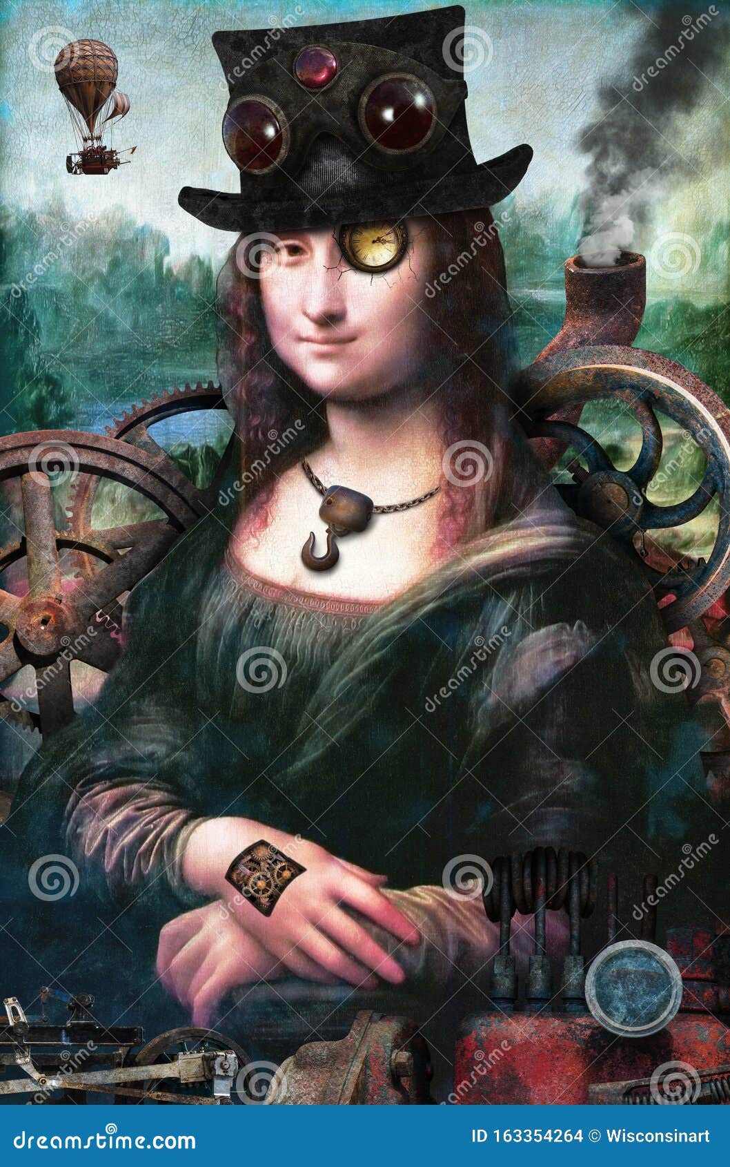 surreal steampunk mona lisa oil painting