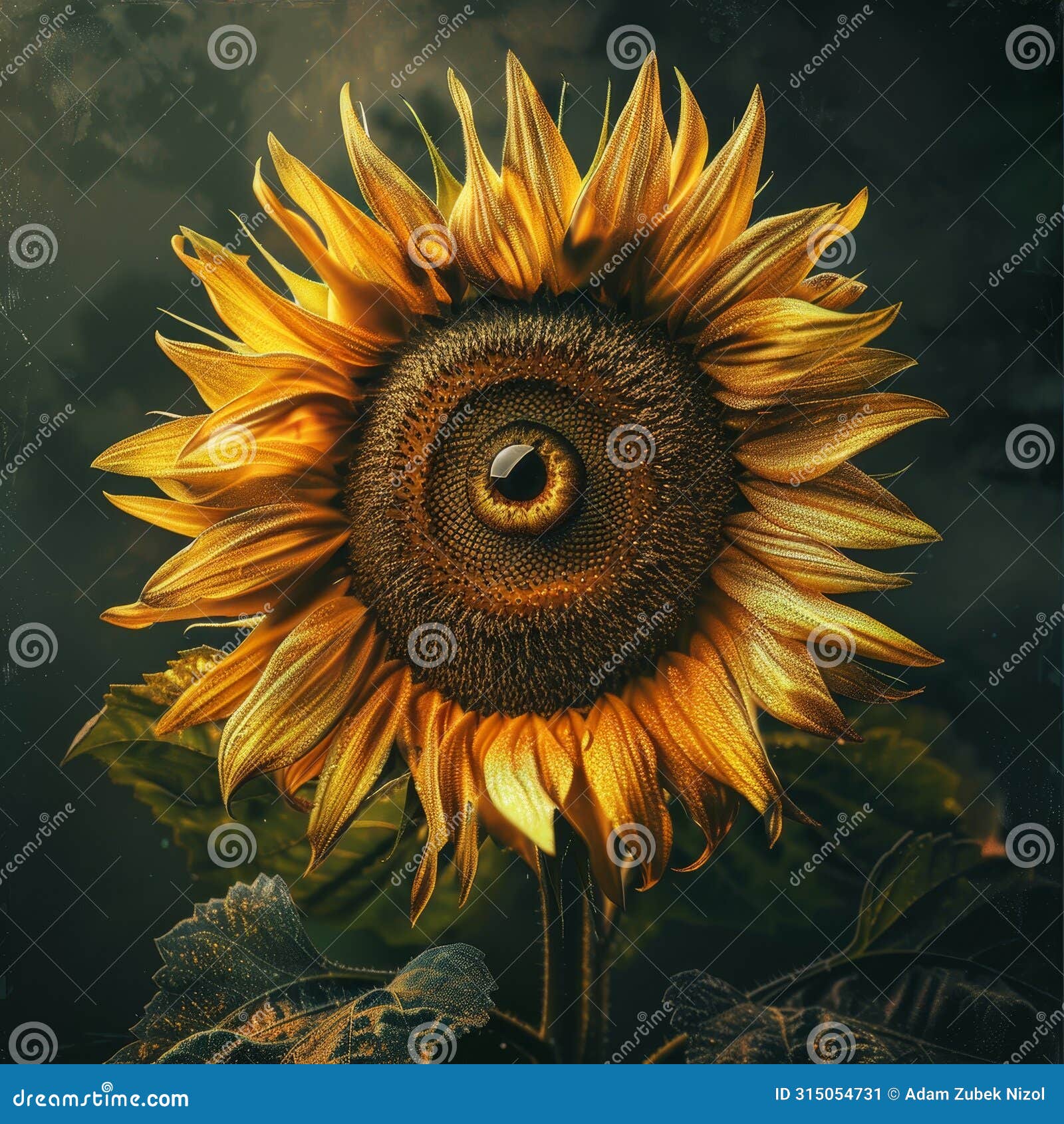 surreal sunflower with human eye center