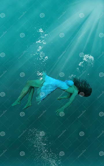 Surreal Underwater Woman, Wallpaper Background Stock Illustration ...