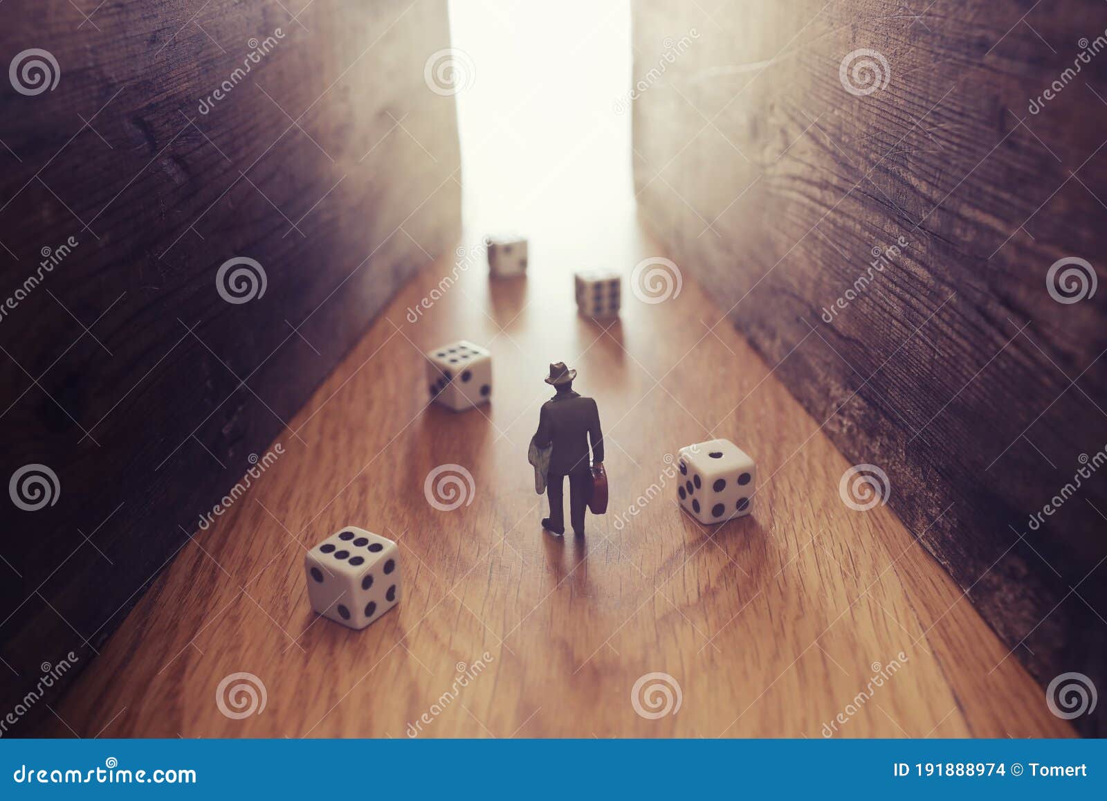 a surrealistic image of a man facing a dead end after trying his luck and encountering a problem. concept of fear and anxiety