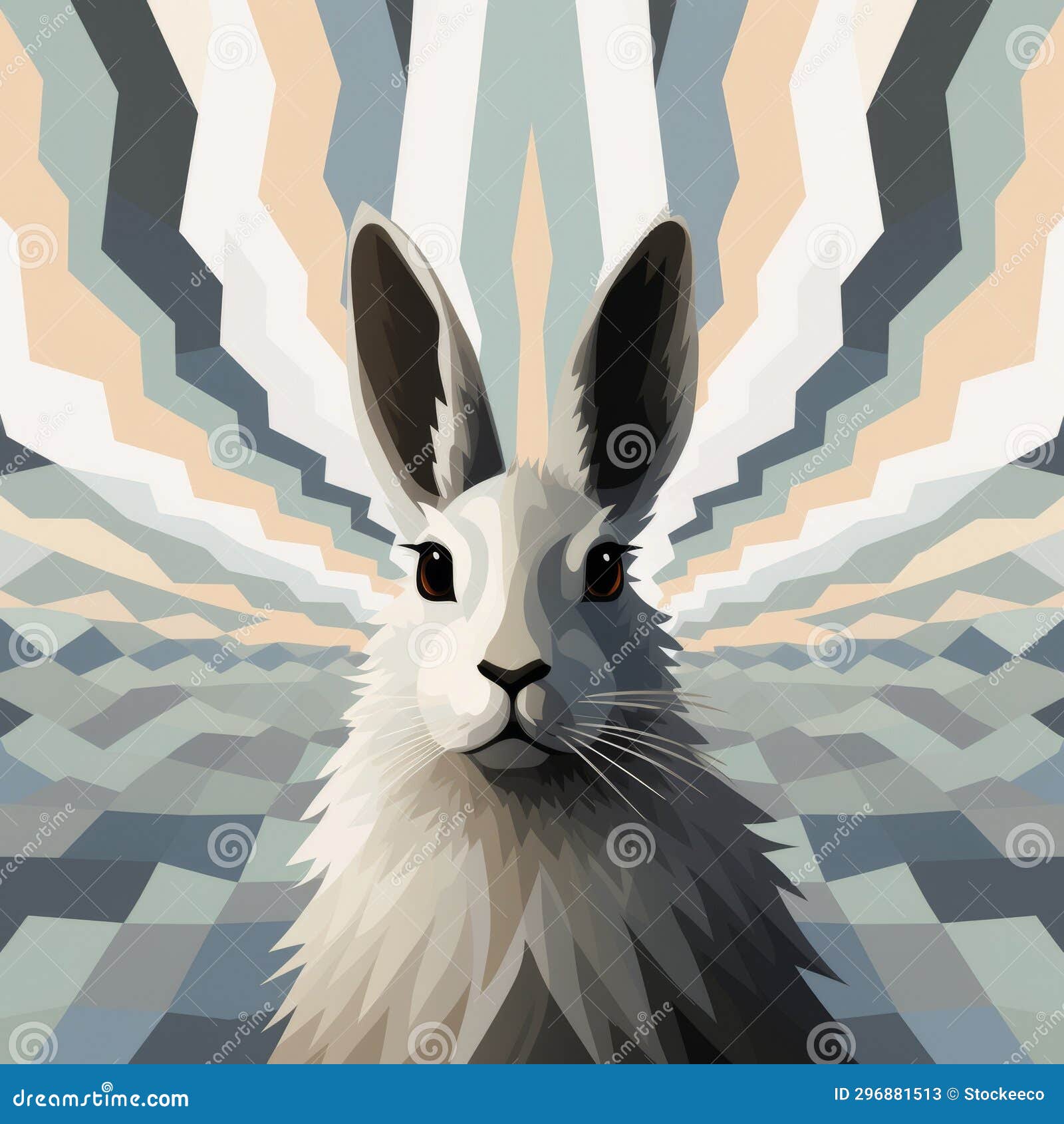 surrealistic white hare on geometric background - op art wall art