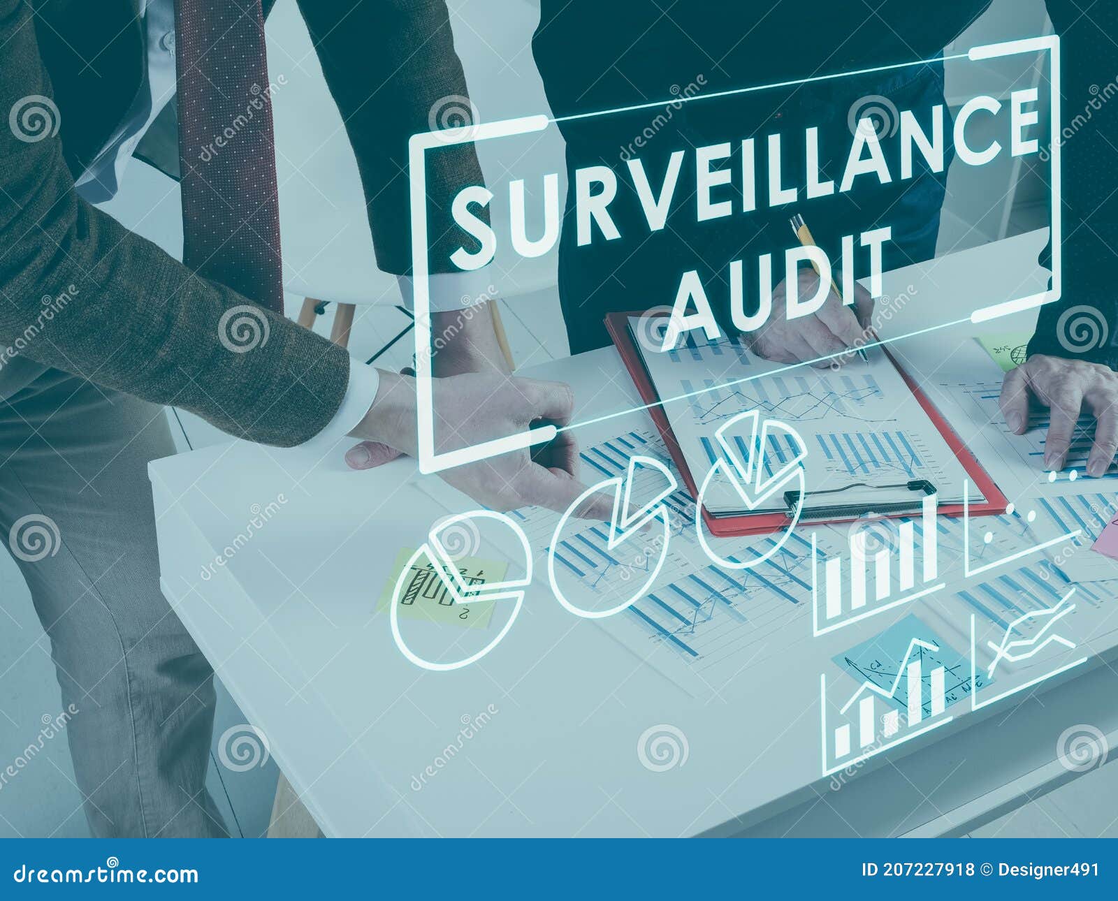 Surveillance Audit Concept. Auditors Working with Data. Stock