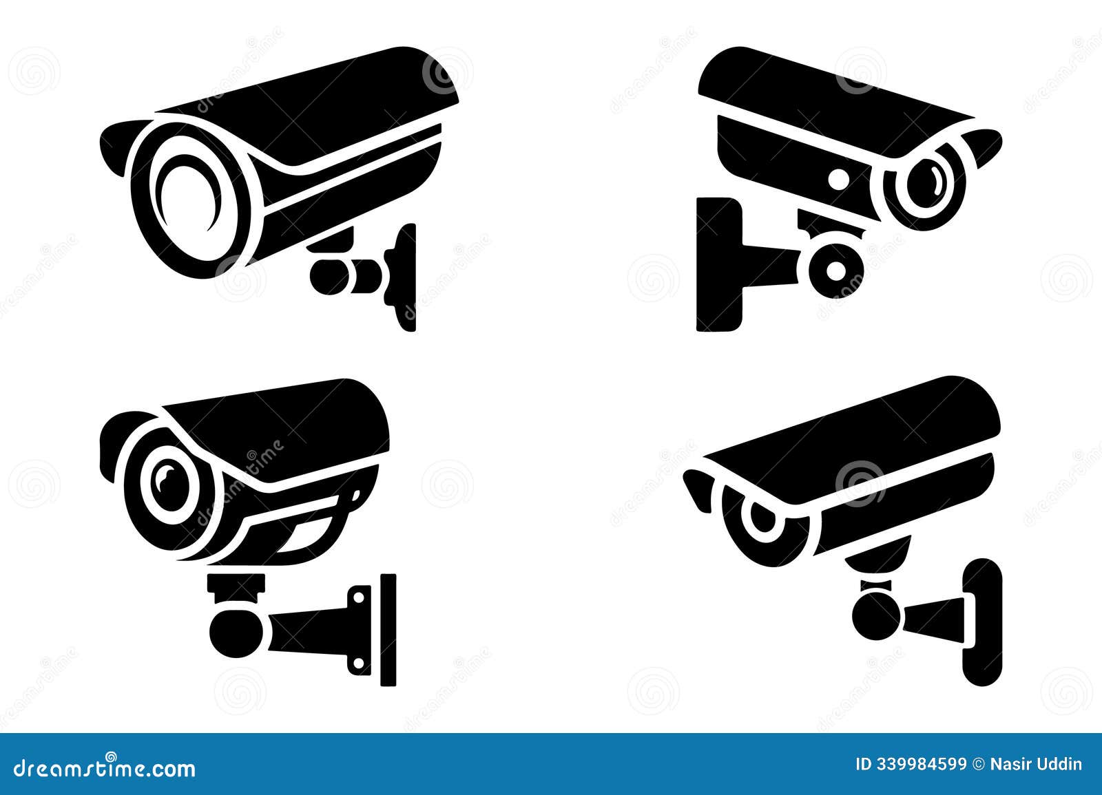 surveillance camera icons and s in silhouette 