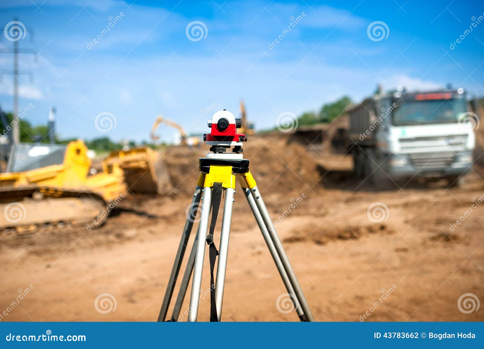 Surveyor Equipment Optical Level or Theodolite at Construction Stock
