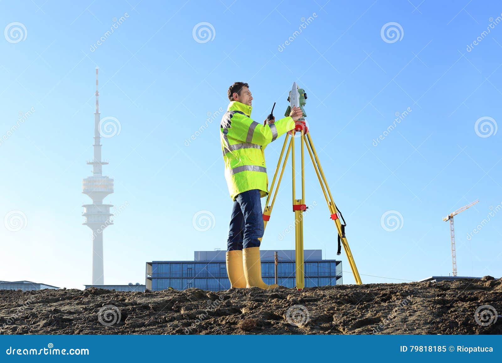Surveyor in Munich on hill stock image. Image of planning 79818185