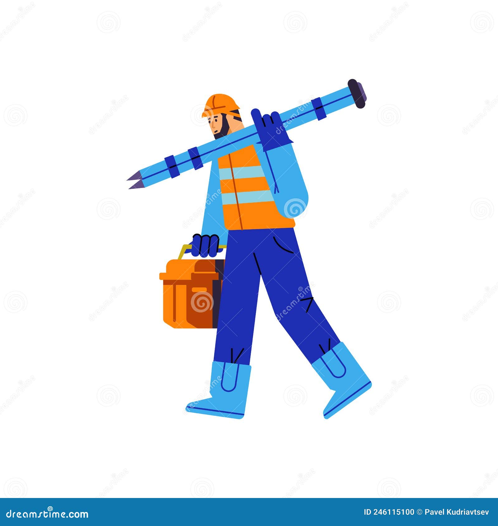 Surveyor in Uniform with Surveying Instrument Flat Vector Illustration