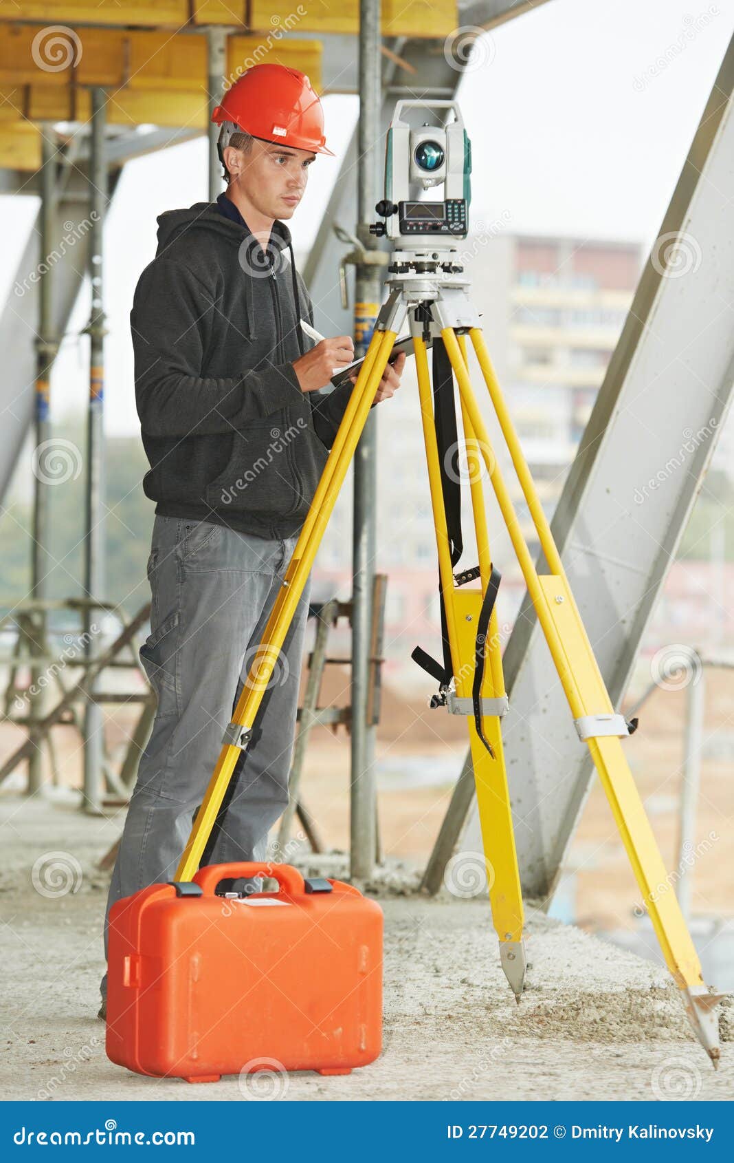 Surveyor Works with Theodolite Stock Photo Image of angles, area