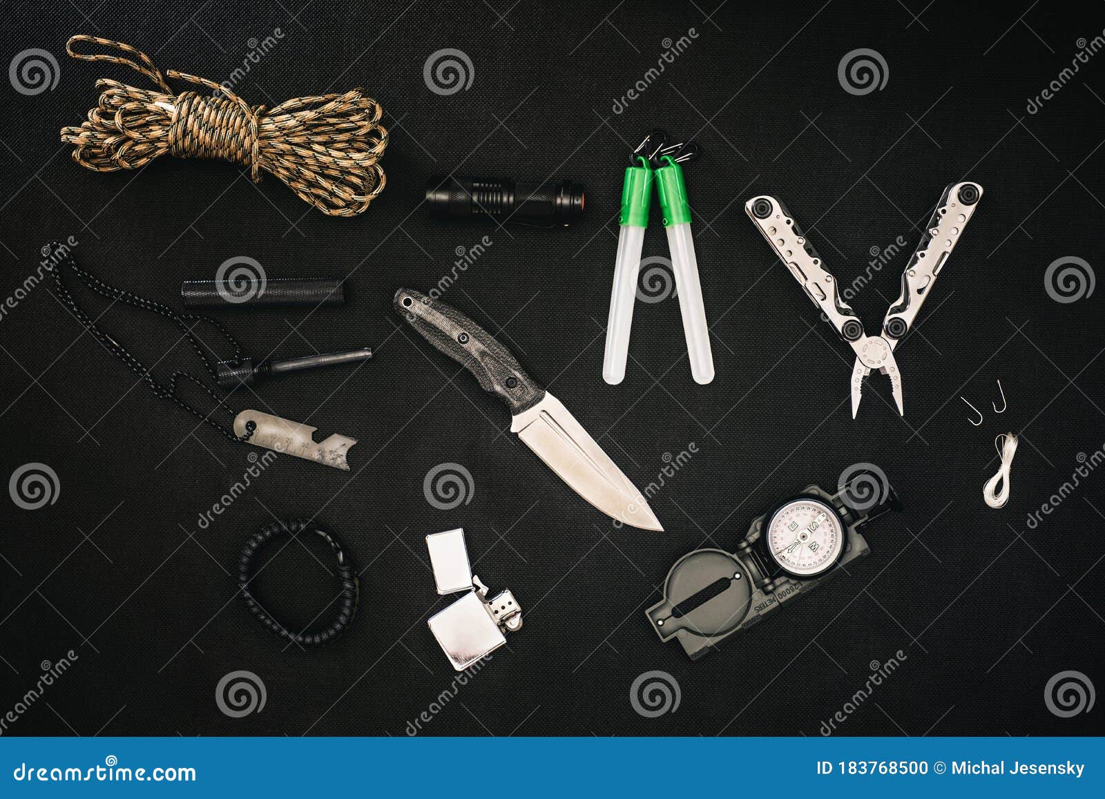 Survival Tools for Camping or Hiking Stock Photo Image of bond, cord